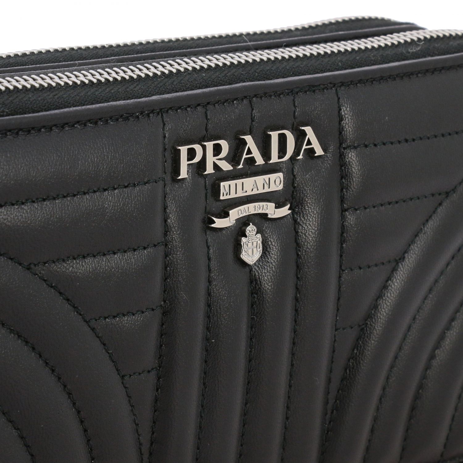 PRADA nappa leather shoulder bag with stitching and metallic logo
