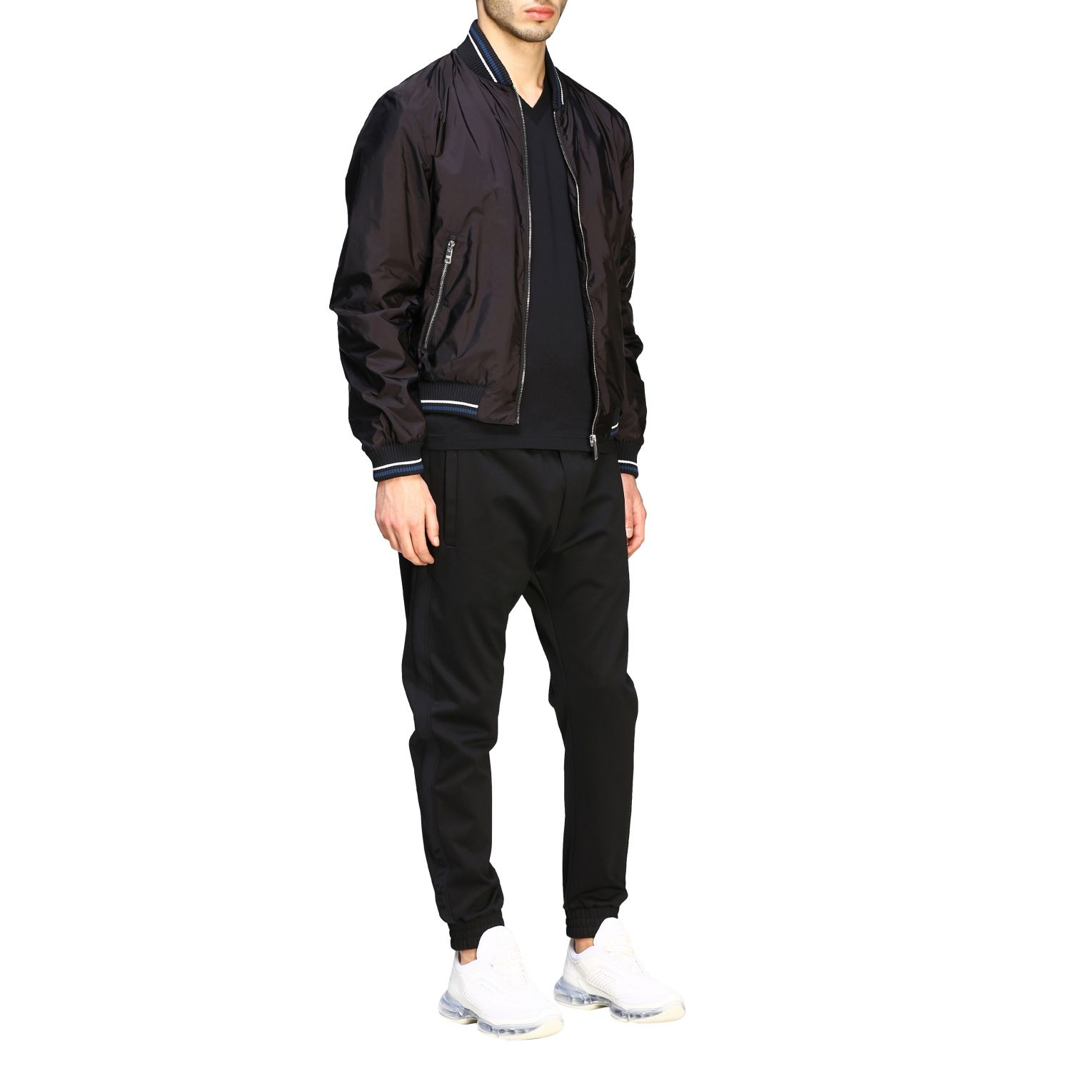 PRADA: bomber jacket in feather nylon with striped edges - Black | Prada  jacket SGB348 Q04 online on 