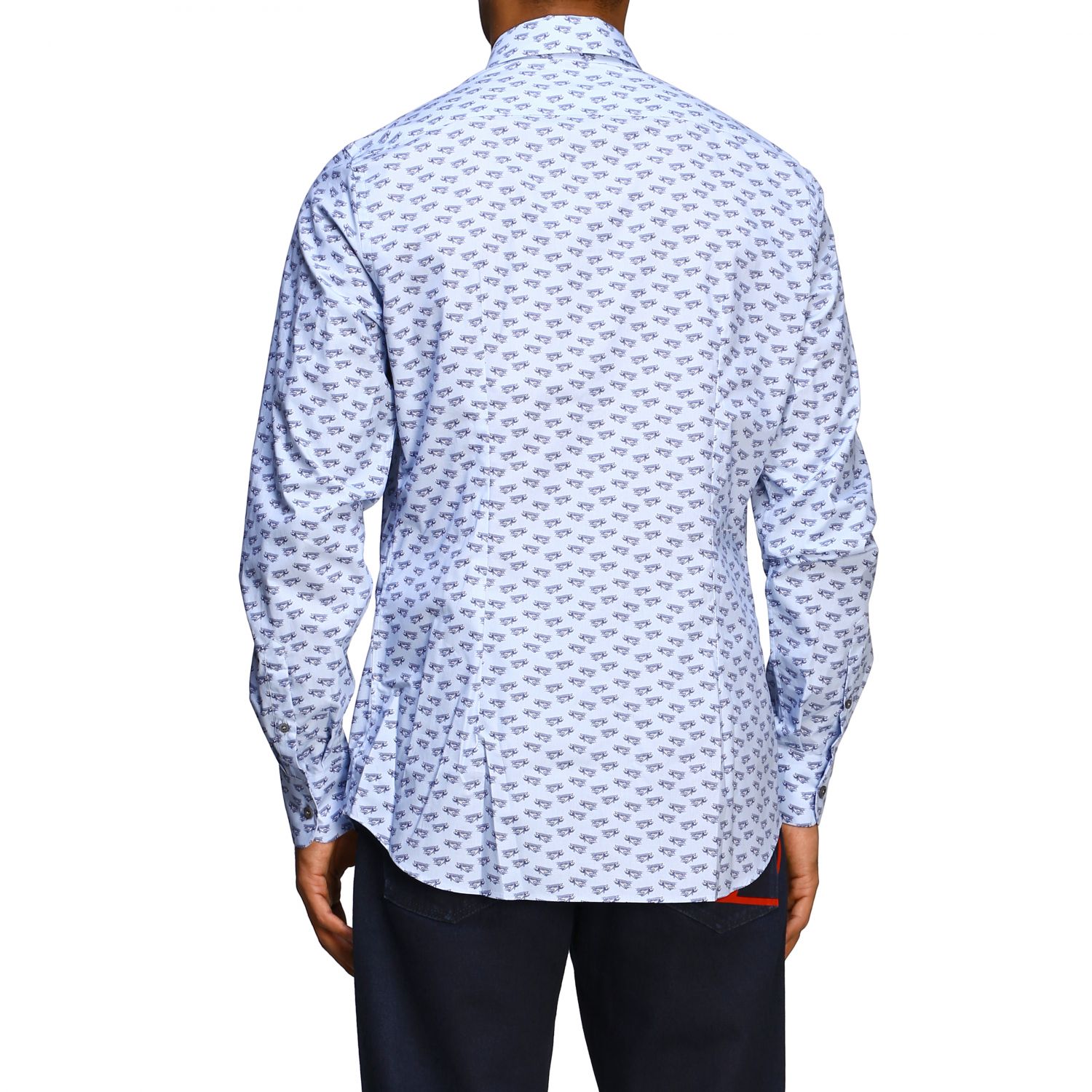 PRADA: shirt with Italian collar and voyage print - Gnawed Blue | Prada ...