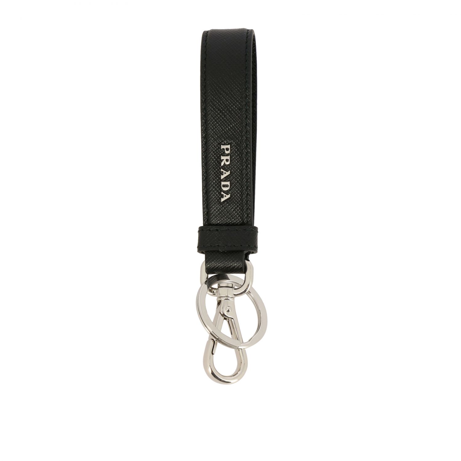 Schlüsselanhang Prada: Prada Schlüsselanhänger aus Saffiano-Leder mit dreieckigem Logo schwarz 2