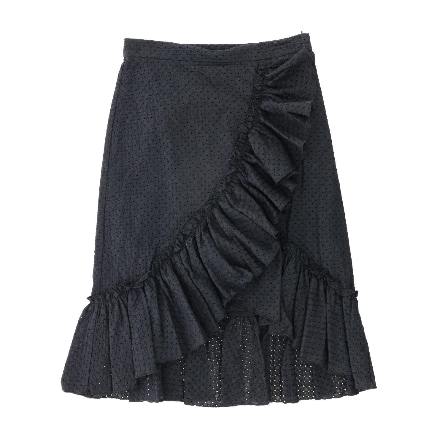 Monnalisa Outlet: skirt in hand-woven cotton with ruffles - Black ...