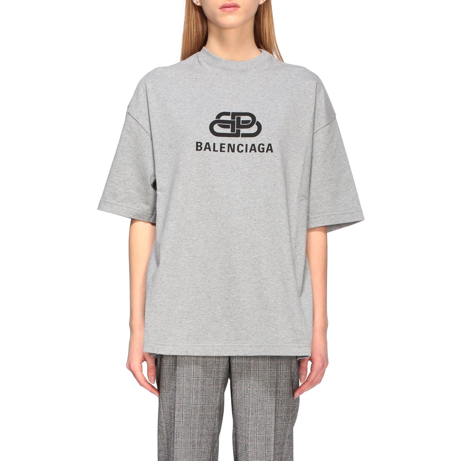 BALENCIAGA: over T-shirt with BB logo | T-Shirt Balenciaga Women Grey