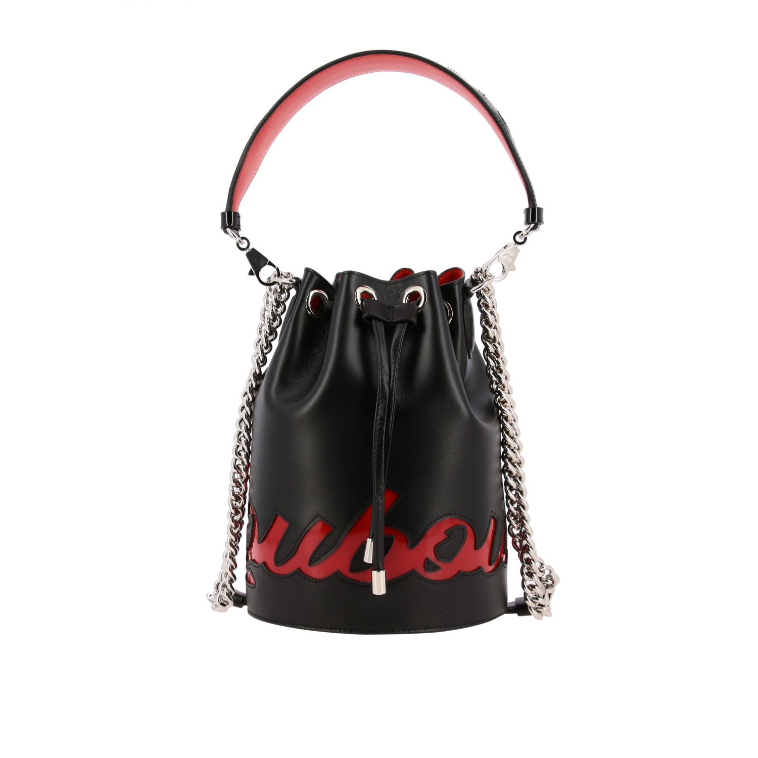 CHRISTIAN LOUBOUTIN: Marie jane leather bucket bag with patent logo ...