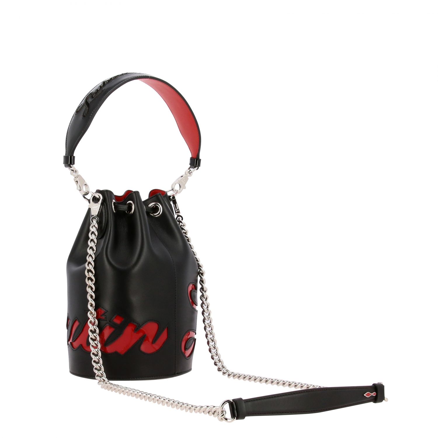 CHRISTIAN LOUBOUTIN: Marie jane leather bucket bag with patent logo - Black | Handbag Christian 