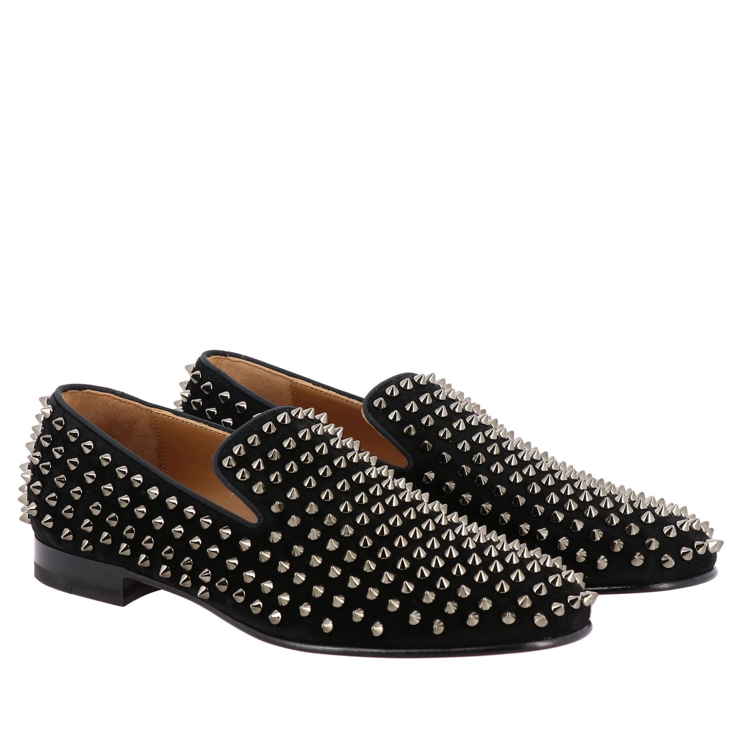 CHRISTIAN LOUBOUTIN: Rollerboy Spikes moccasin in suede with studs | Loafers Christian Louboutin Men Black Loafers Christian 1120153 GIGLIO.COM