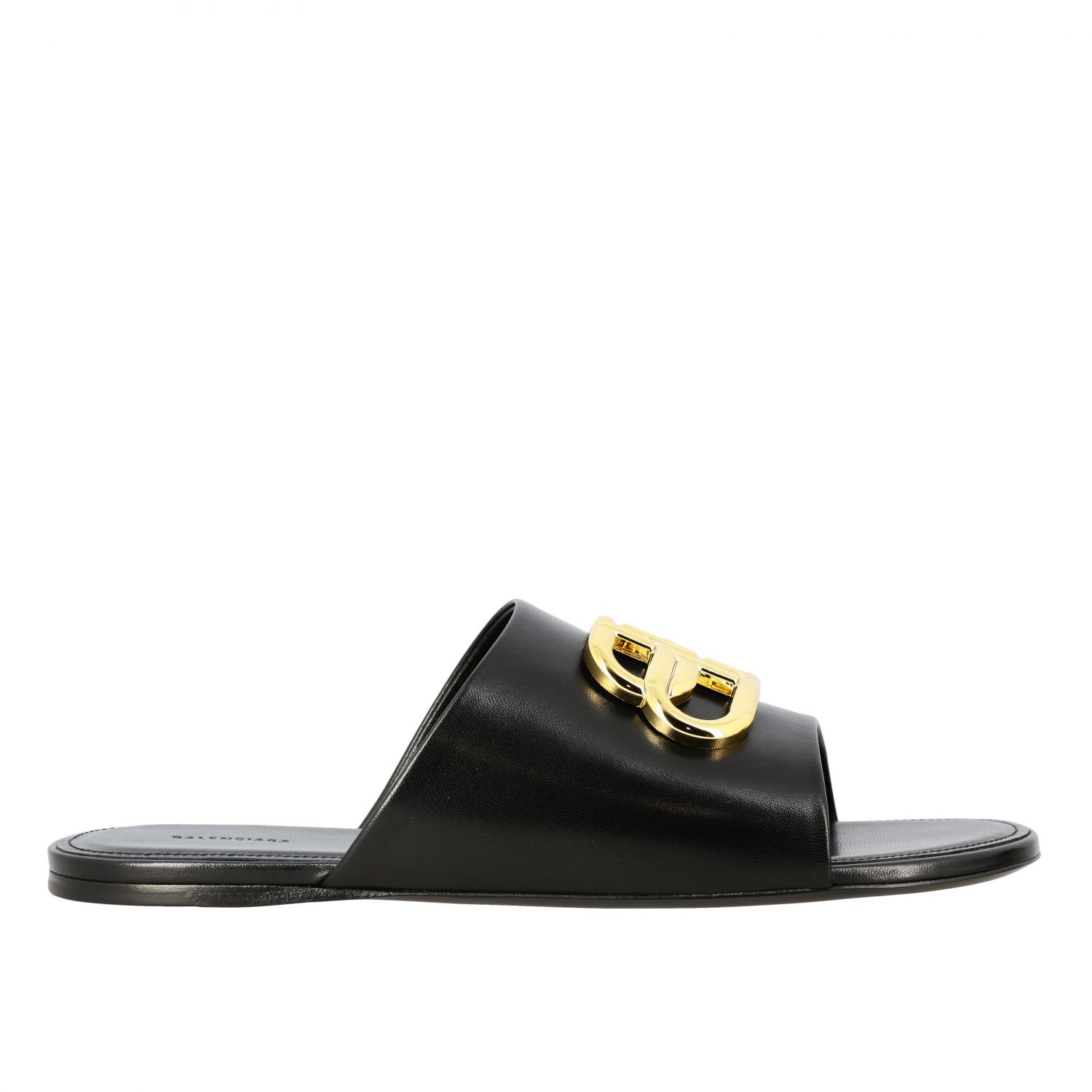 Balenciaga Outlet: Oval BB sandal - Black | Balenciaga flat sandals 604061 WA8F9 GIGLIO.COM