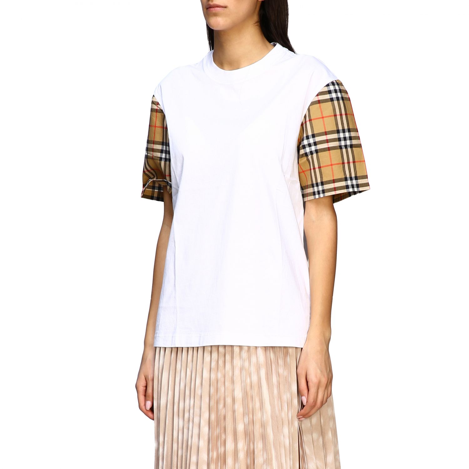 Burberry Outlet: t-shirt with check sleeves | T-Shirt Burberry Women