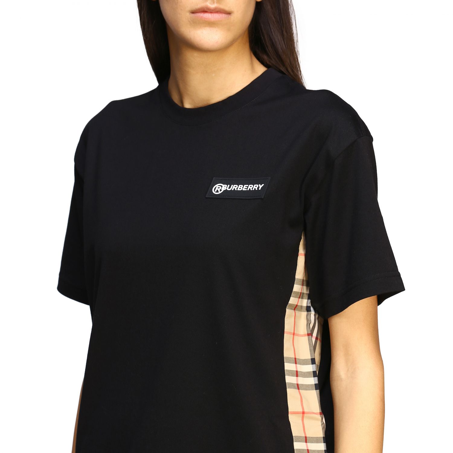 Burberry Outlet: Carrick T-shirt with check bands - Black | Burberry t-shirt  8024545 online on 