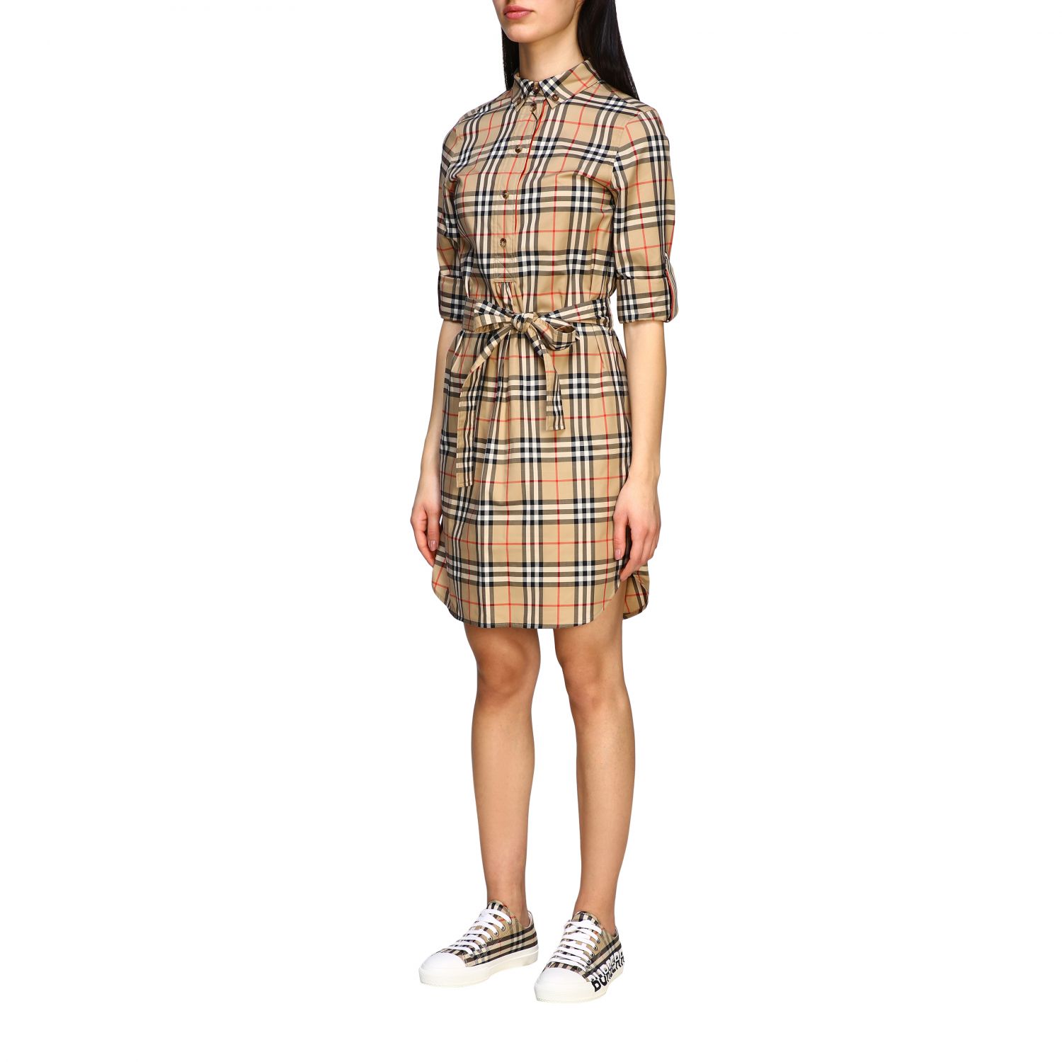 Burberry Outlet: Giovanna check cotton shirt dress - Beige | Burberry dress  8024585 online on 