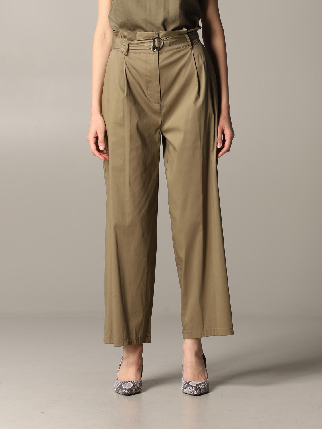 Patrizia Pepe Outlet: Pantalone ampio in popeline con cinta - Militare | Pantalone  Patrizia Pepe 2P1257 A23 GIGLIO.COM