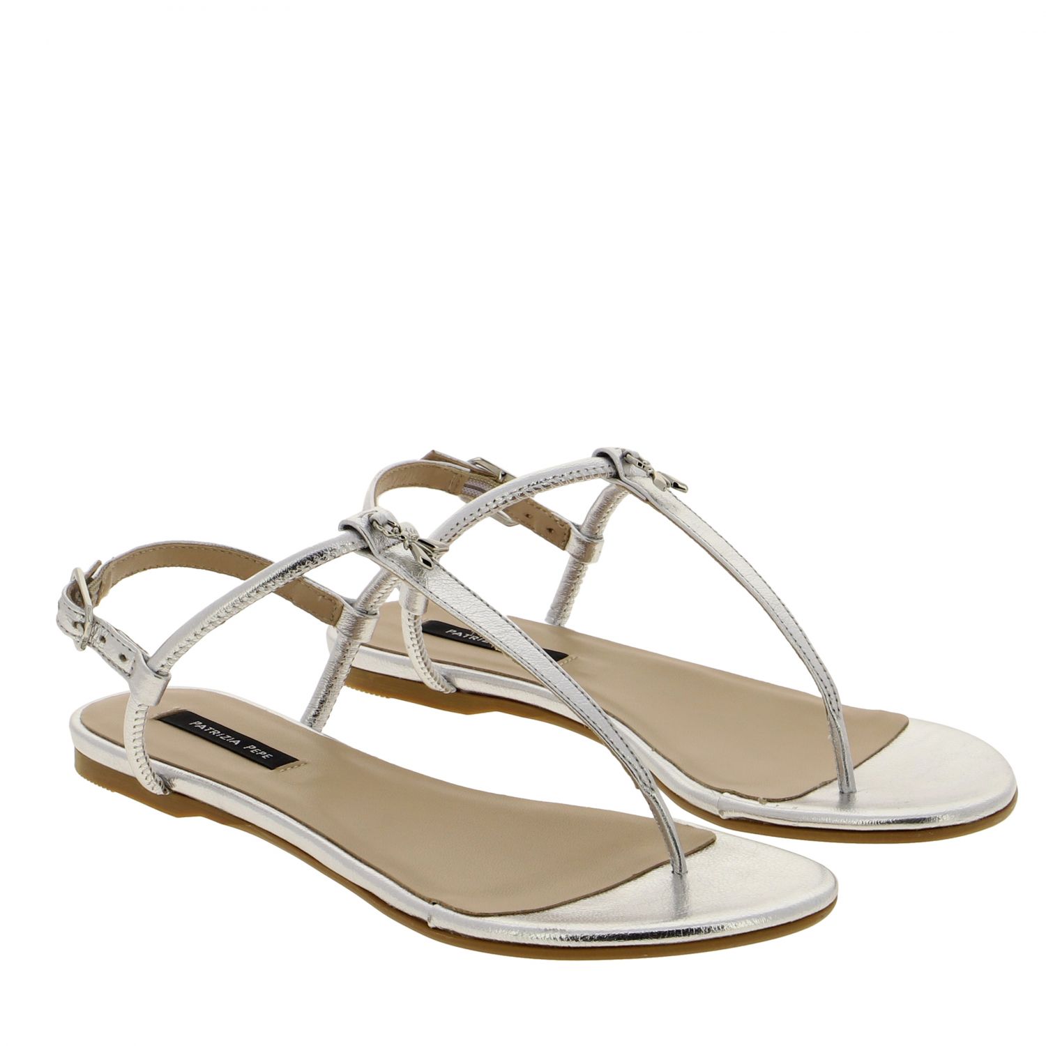 Patrizia Pepe Outlet: thong sandal in laminated leather | Flat Sandals ...