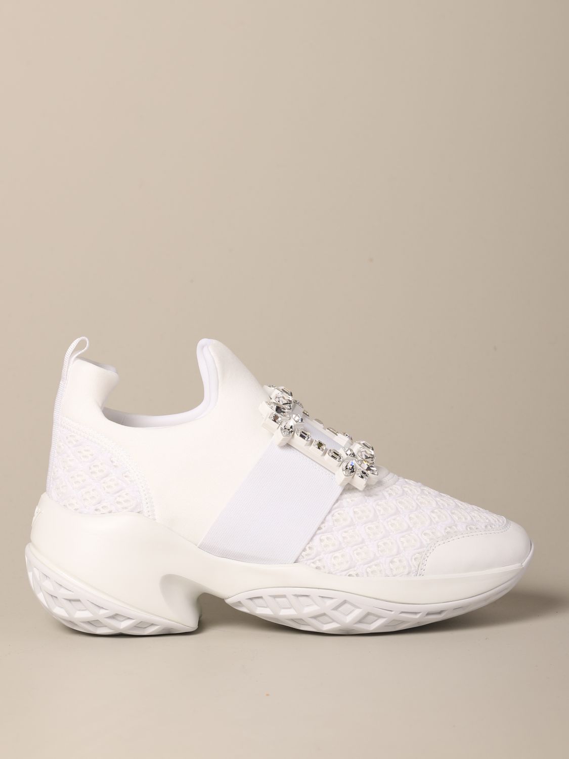 ROGER VIVIER: Viv Run sneakers in leather and mesh with buckle - White