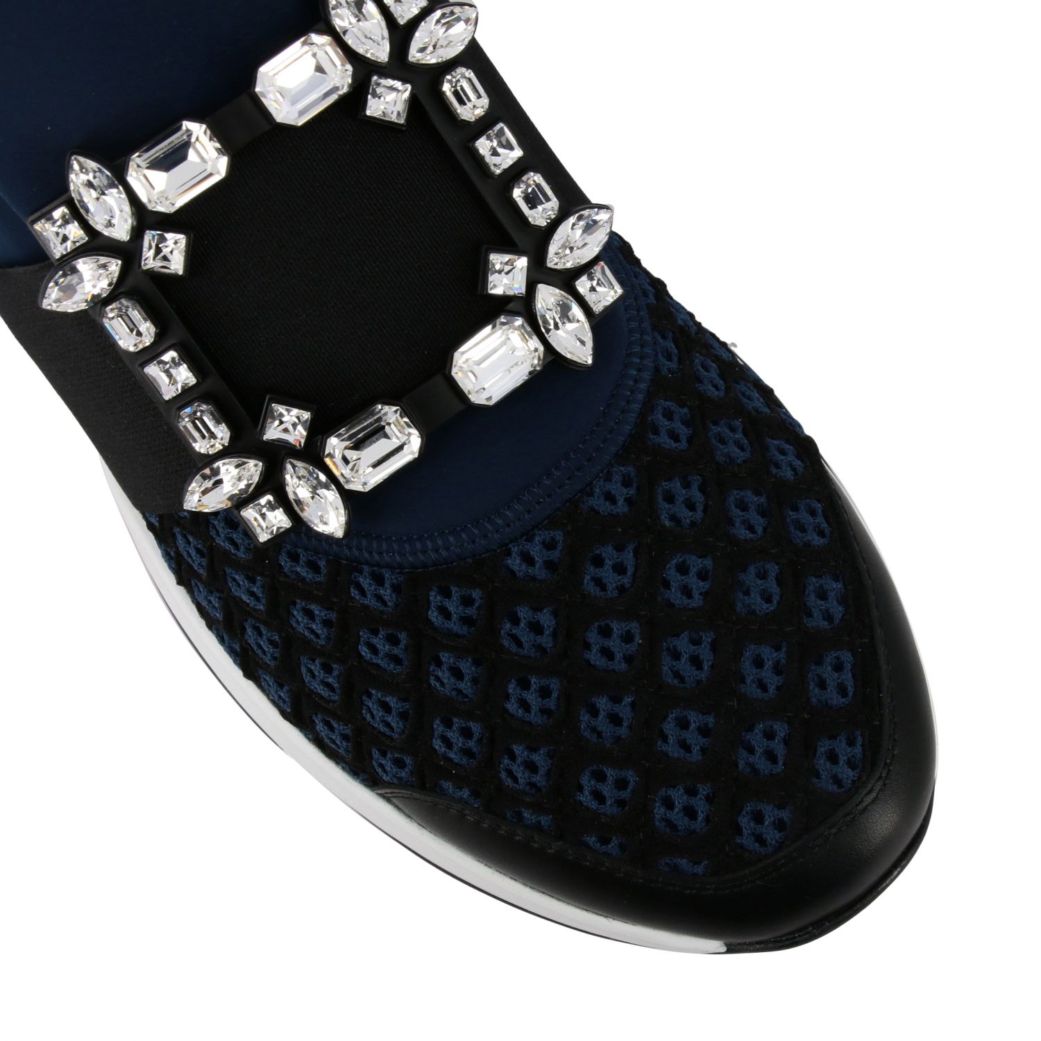 ROGER VIVIER: Viv Run sneakers in leather and mesh with rhinestone