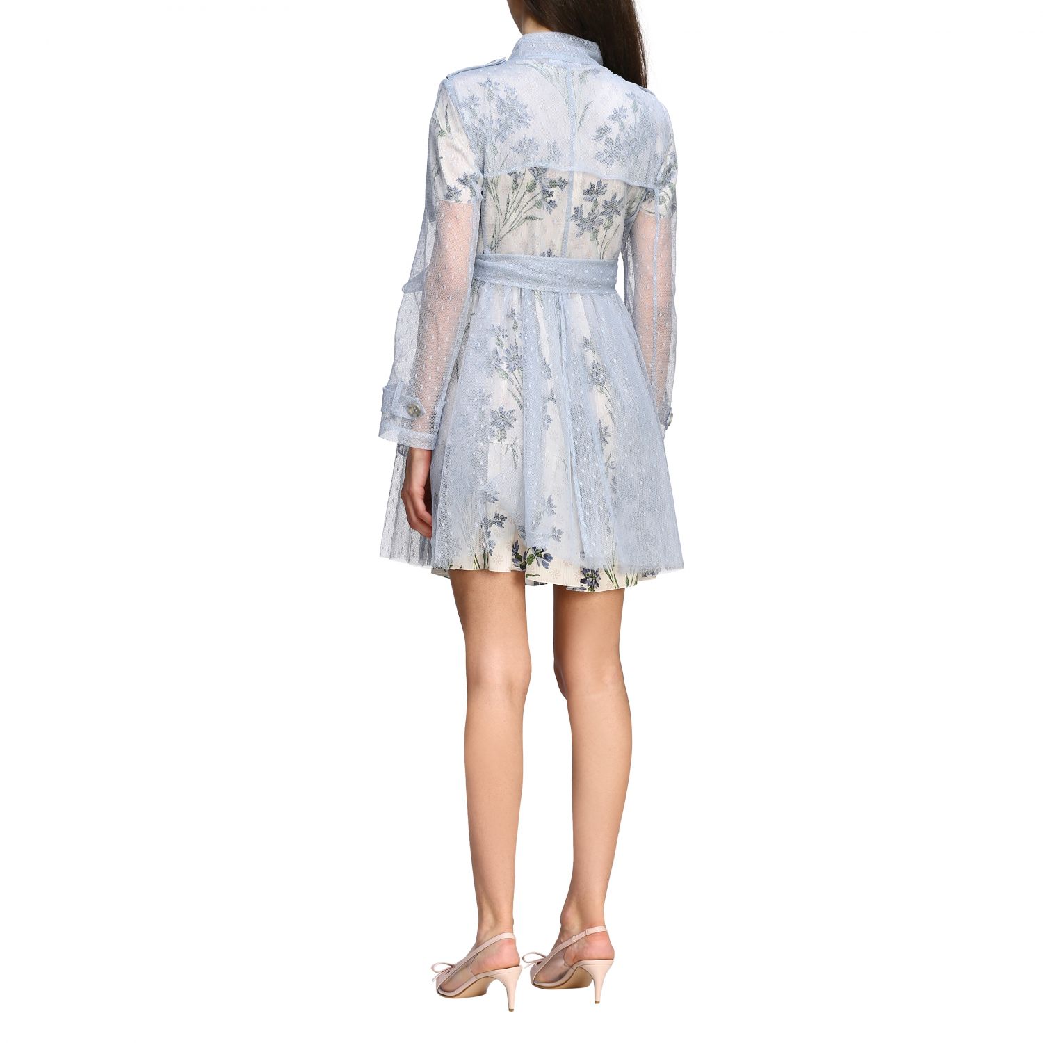 RED VALENTINO: short trench coat in point d'esprit tulle - Sky Blue ...
