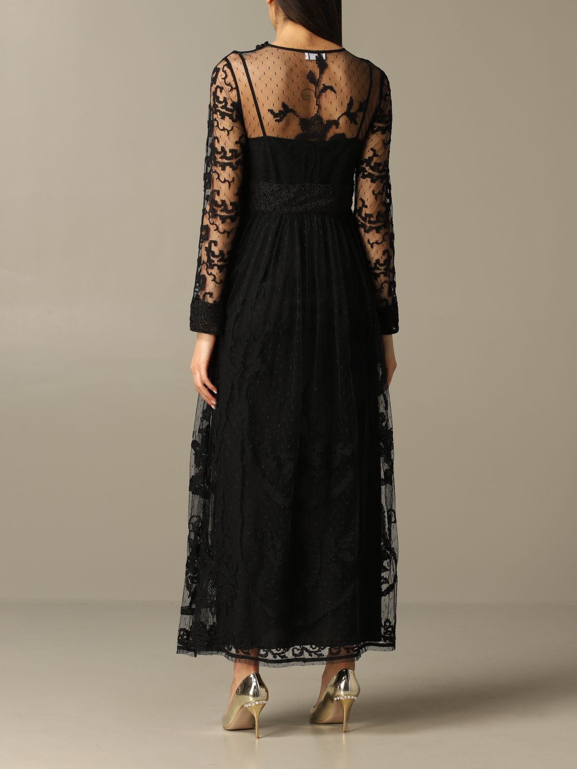 Red Valentino Long Dress In Point D Esprit Tulle And Lace Black Dress Red Valentino