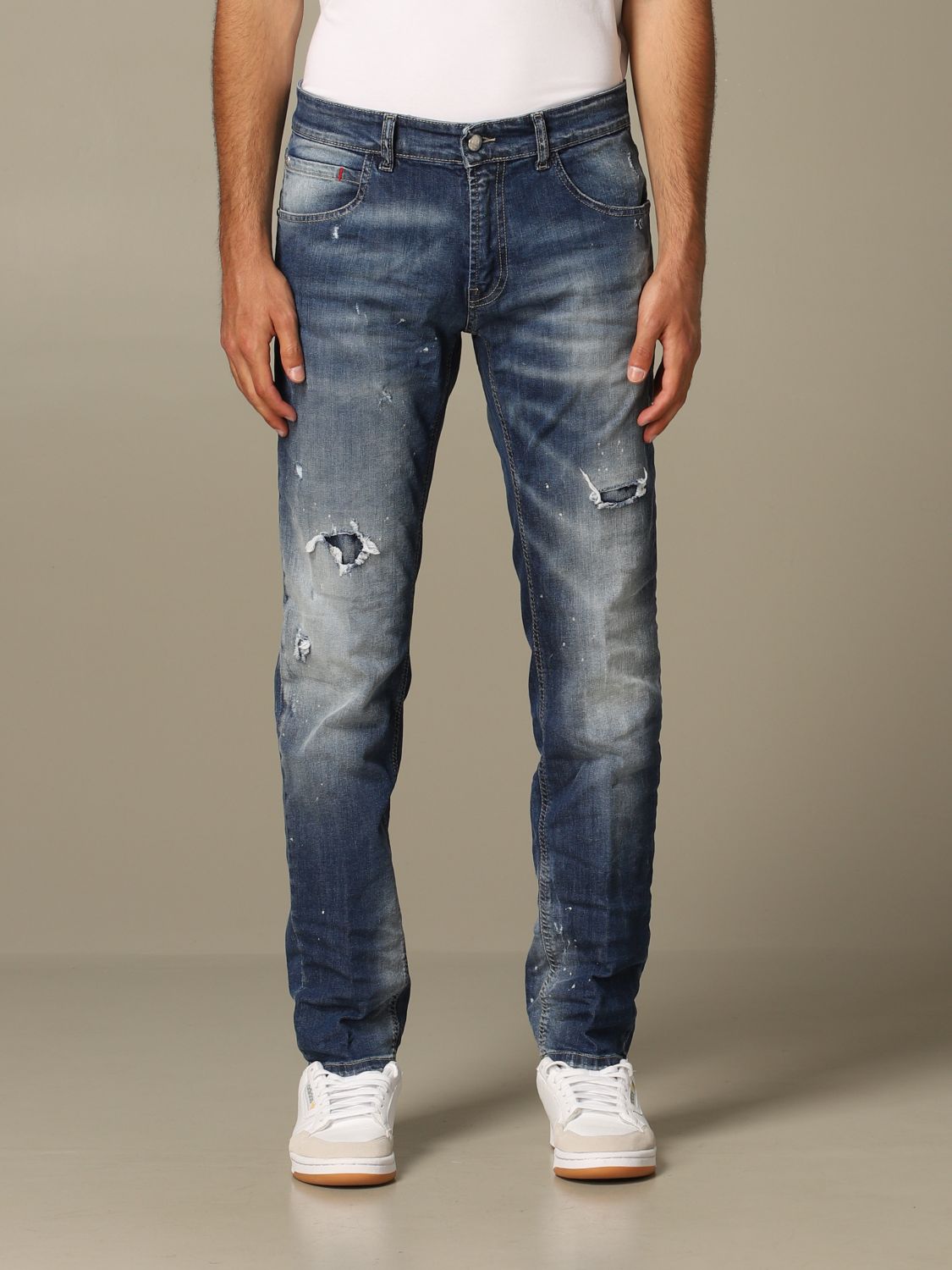 Frankie Morello Outlet: Regular fit jeans with tears - Stone Washed ...