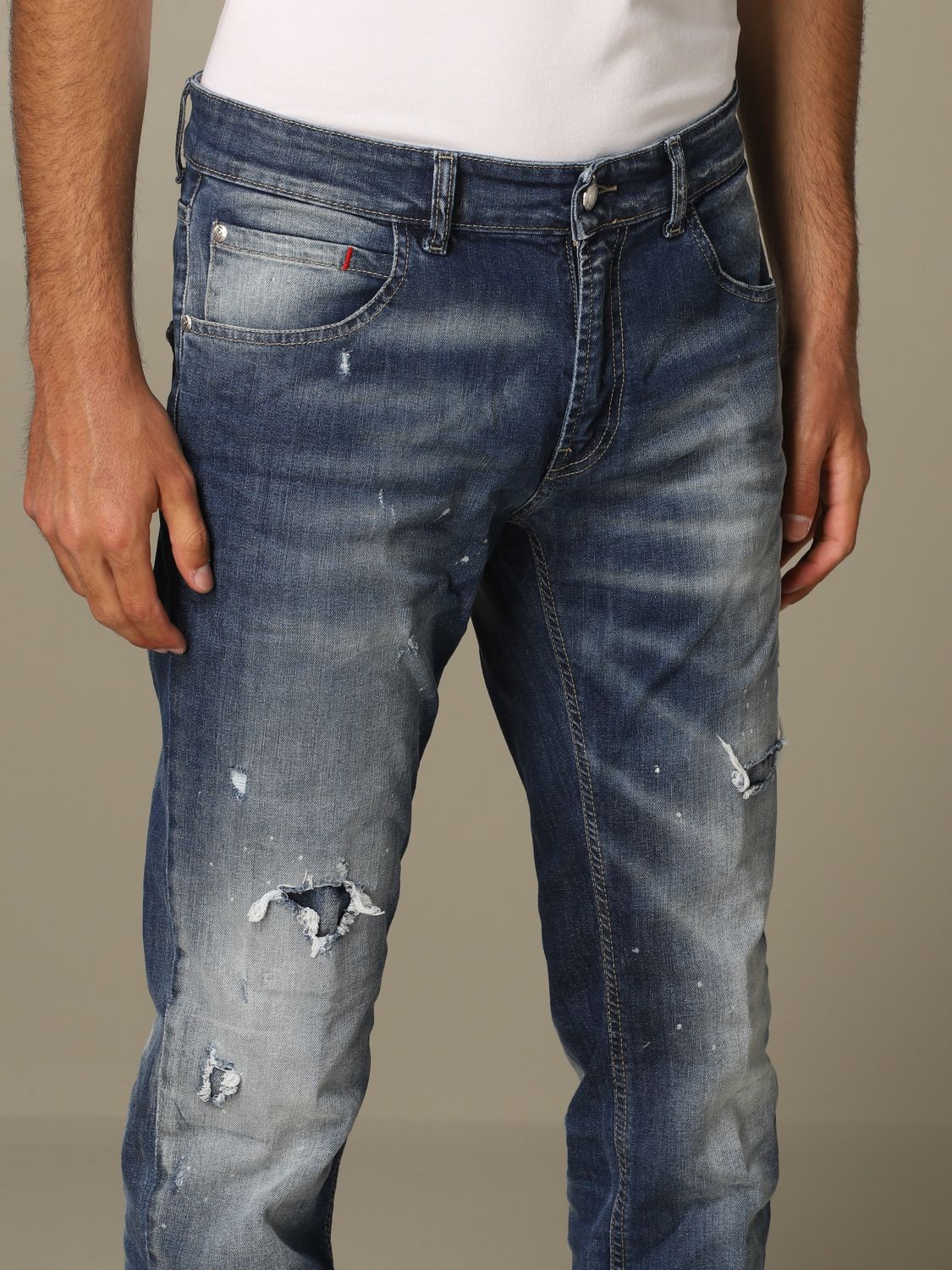Frankie Morello Outlet: Regular jeans with tears - Stone Washed | Frankie Morello jeans FMS0004JE 1002 online at GIGLIO.COM
