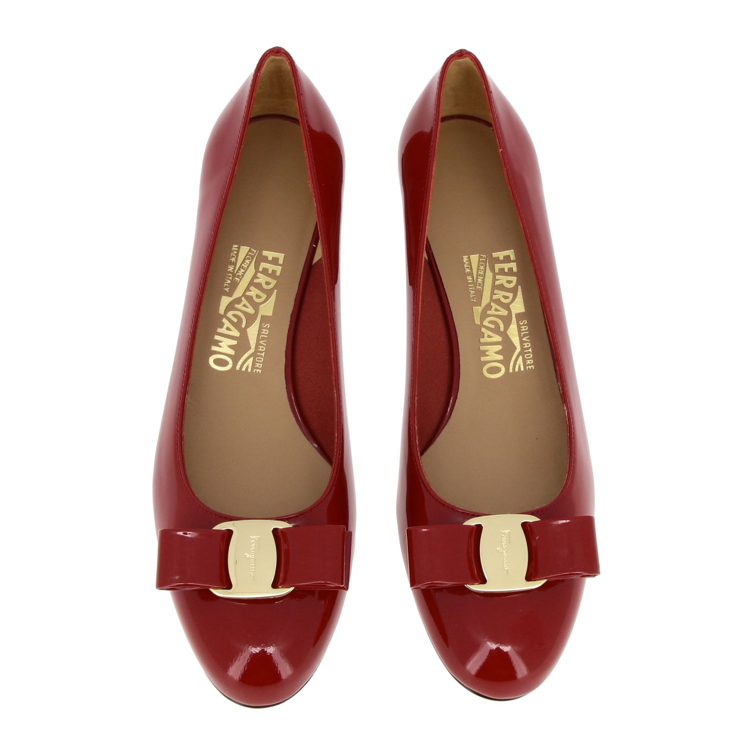 SALVATORE FERRAGAMO: Vara patent leather pumps - Red | Salvatore ...