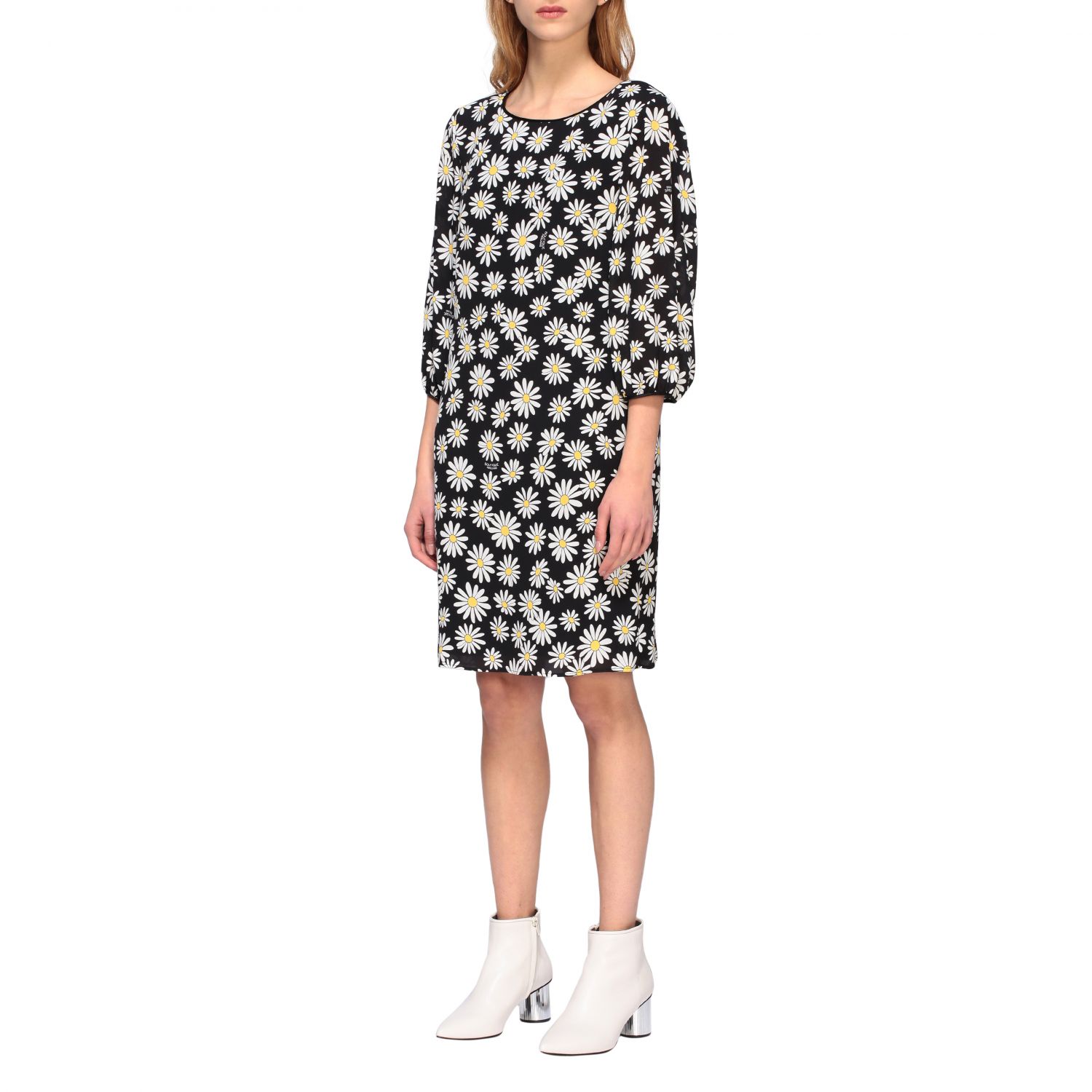 Boutique Moschino Outlet: georgette dress with daisy print - Black ...