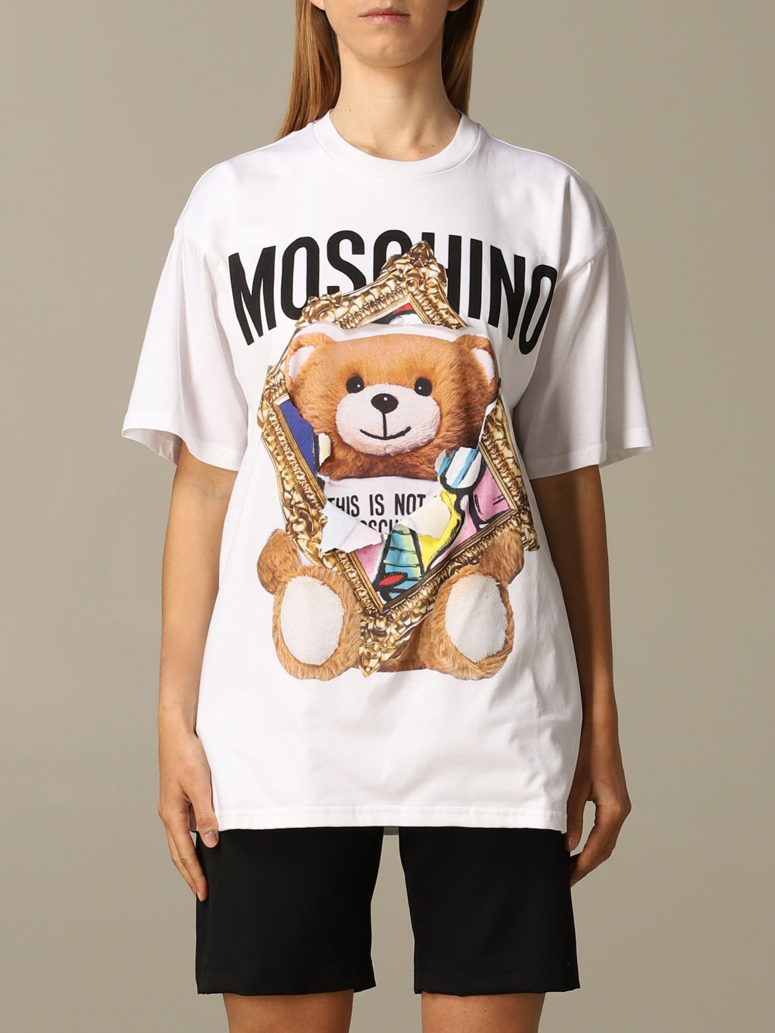 Moschino Couture Outlet: T-shirt with Teddy frame print - White ...