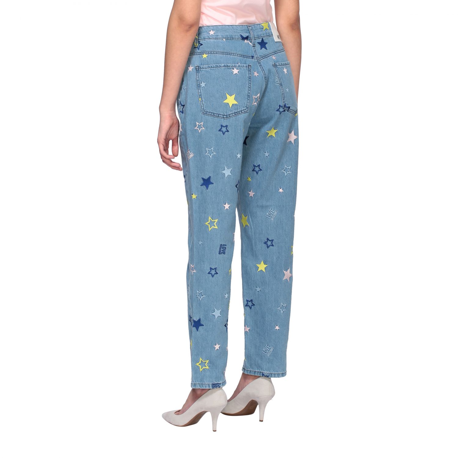 Love Moschino boyfriend jeans with all-over star embroidery | Jeans Love  Moschino Women Stone Washed | Jeans Love Moschino WQ44570 T9942 Giglio EN