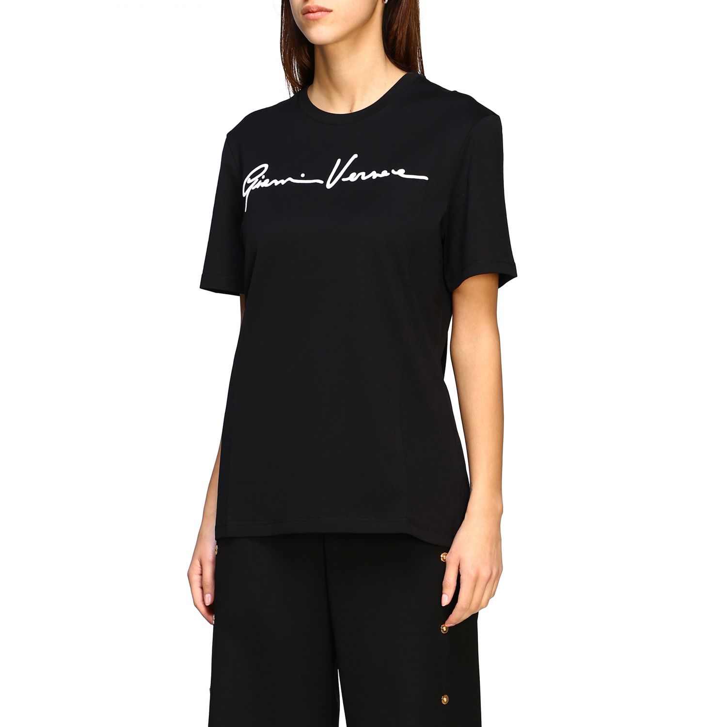 Versace slim T-shirt with signature print | T-Shirt Versace Women Black ...