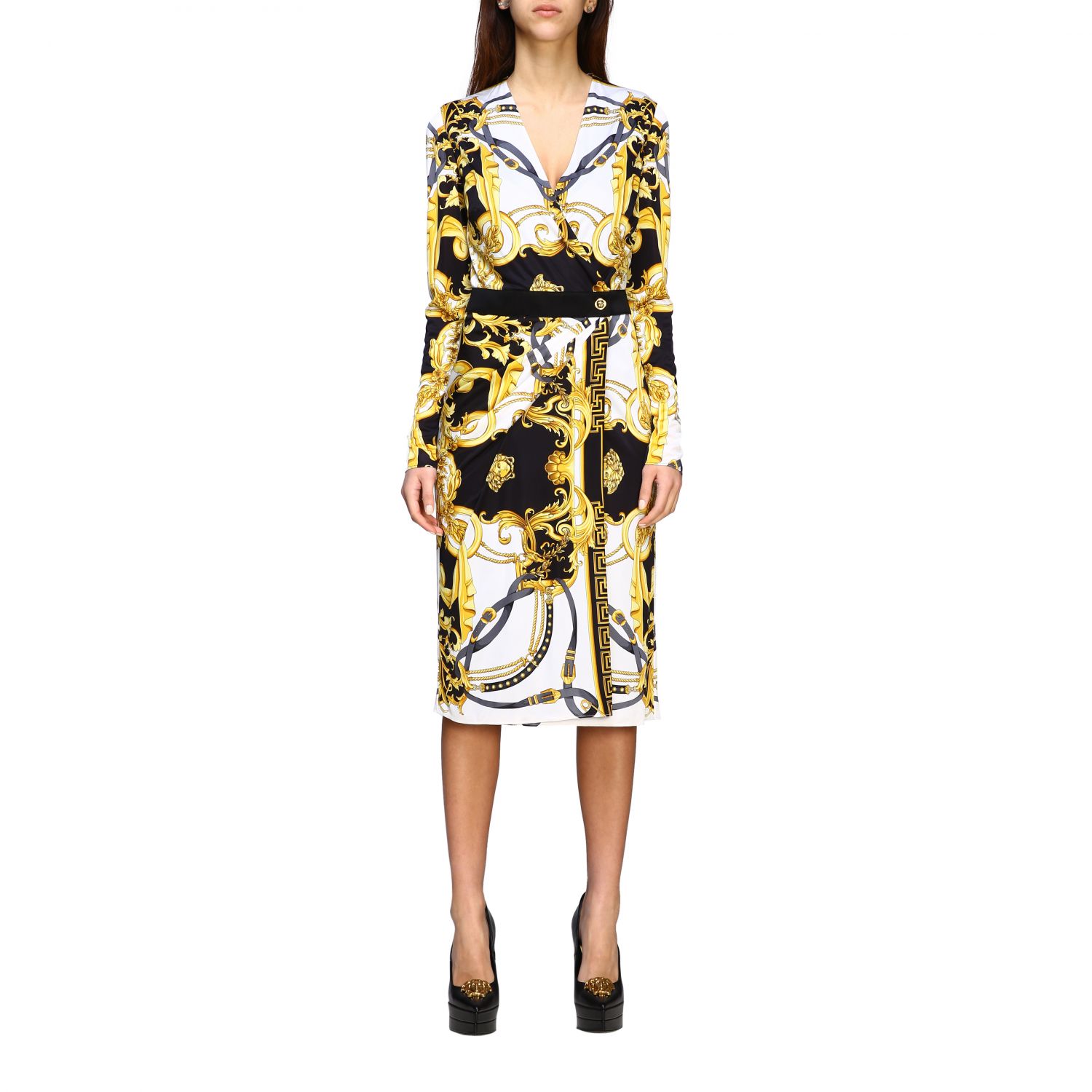 Versace jersey dress with baroque print 