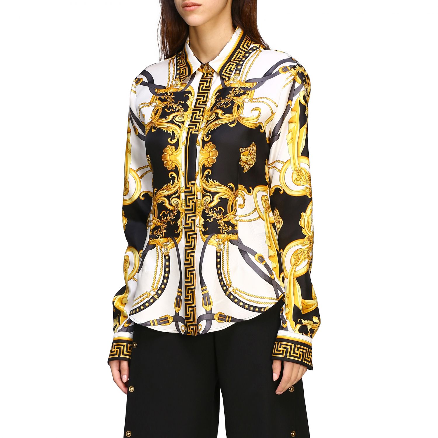 Versace Outlet Camicia in seta con stampa barocca Bianco Camicia