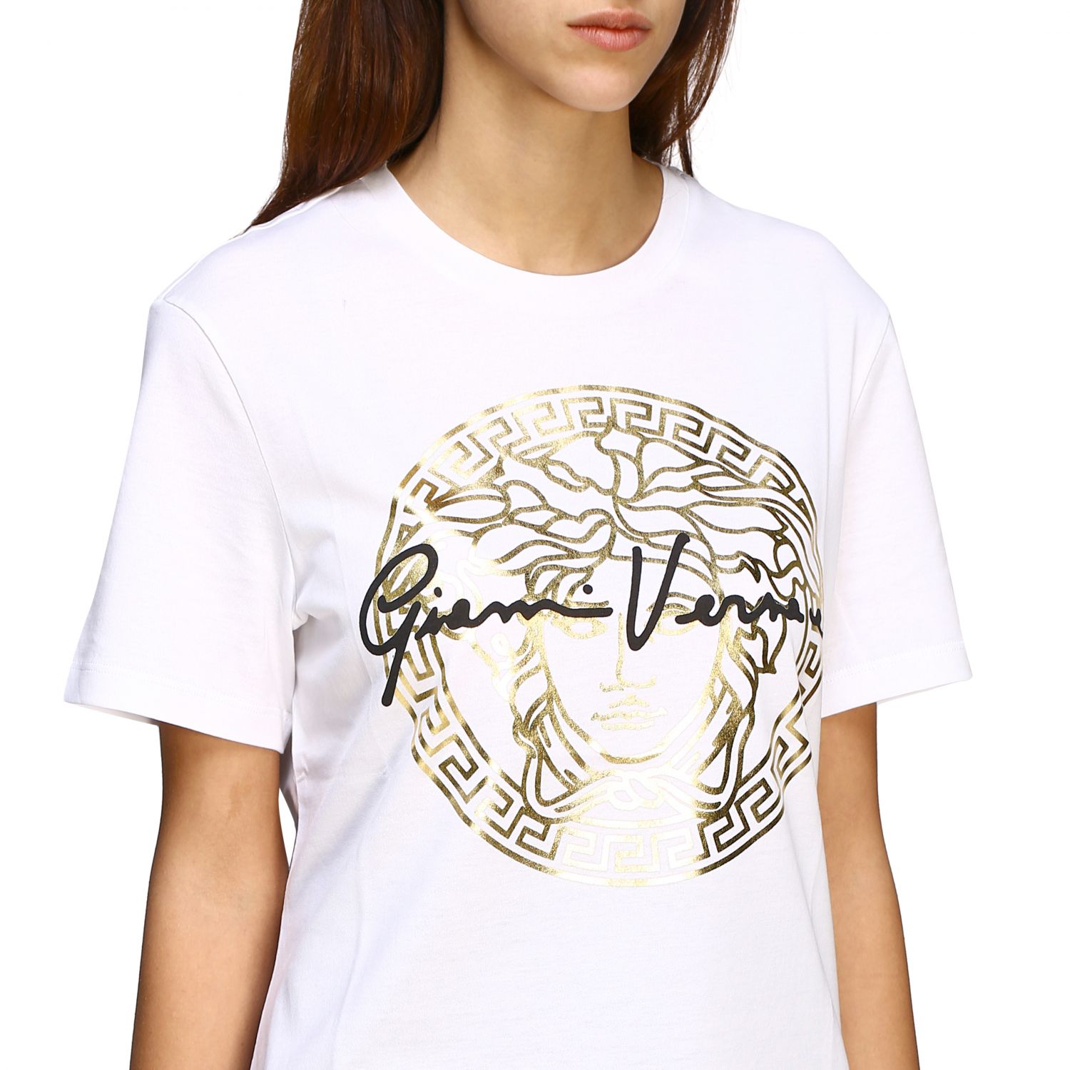 Versace slim T-shirt with Medusa print and signature | T-Shirt Versace ...