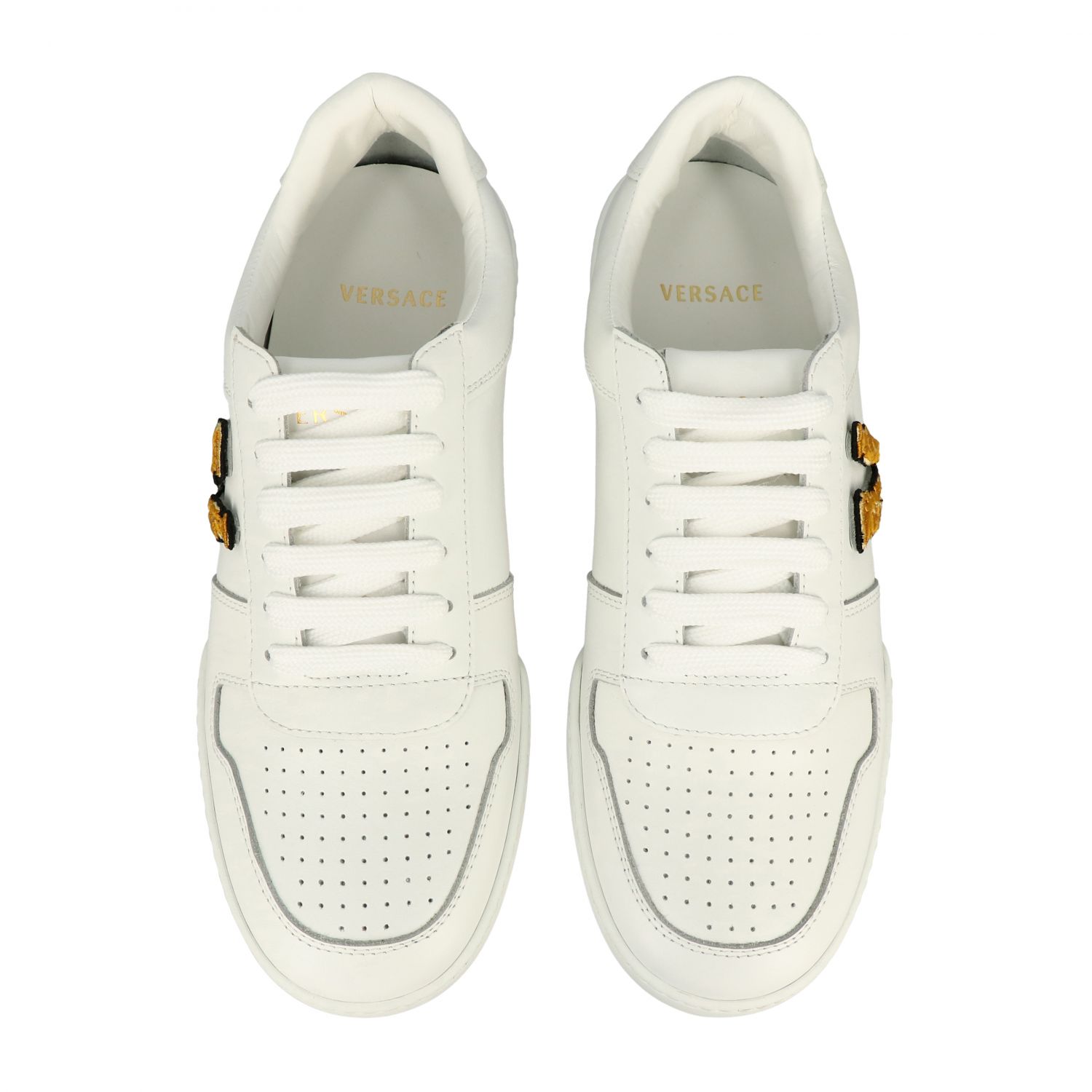 Versace Outlet: Ilus Virtus leather sneakers with V monogram - White ...