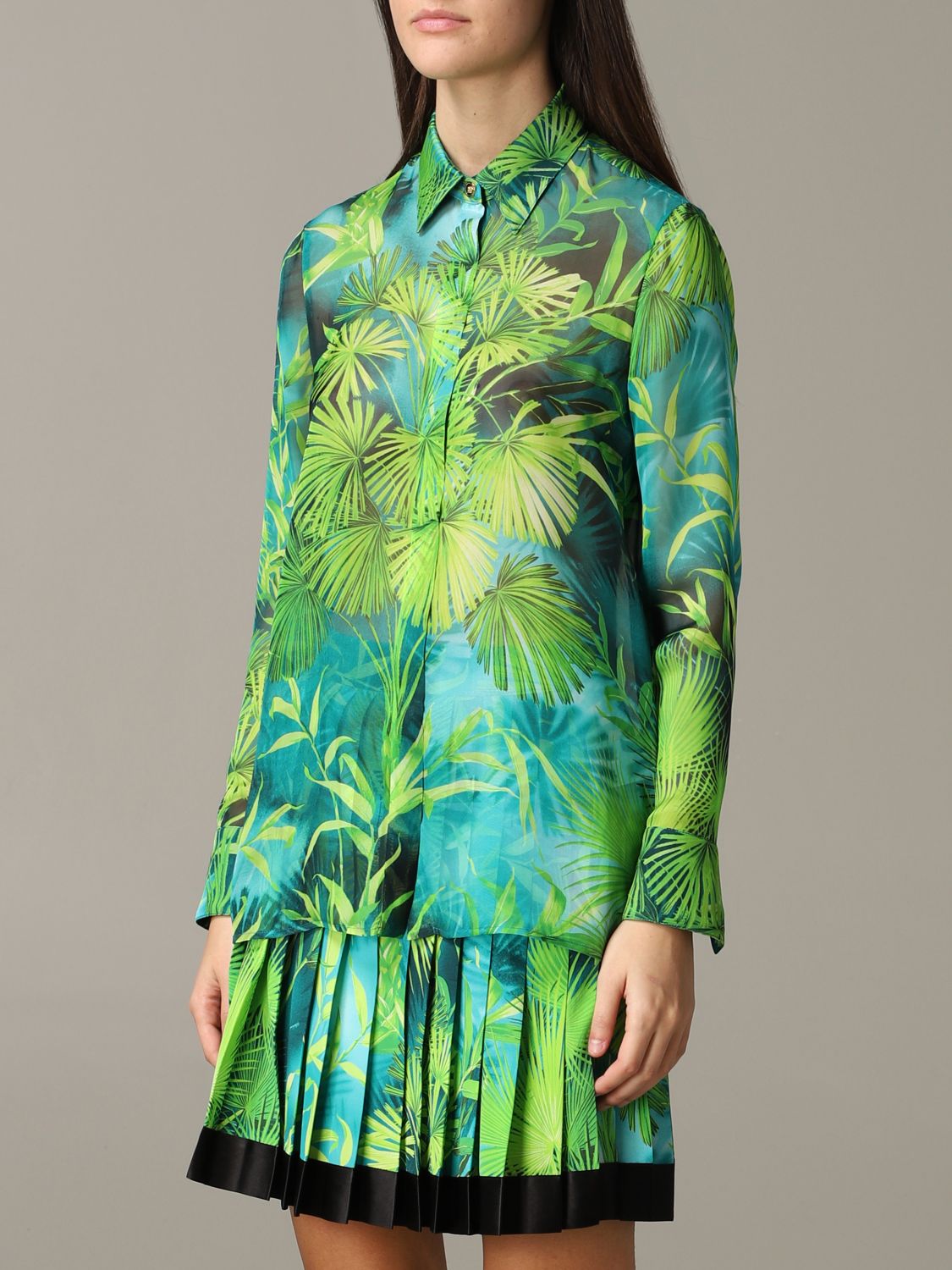 VERSACE: shirt in silk chiffon with jungle print | Shirt Versace Women ...