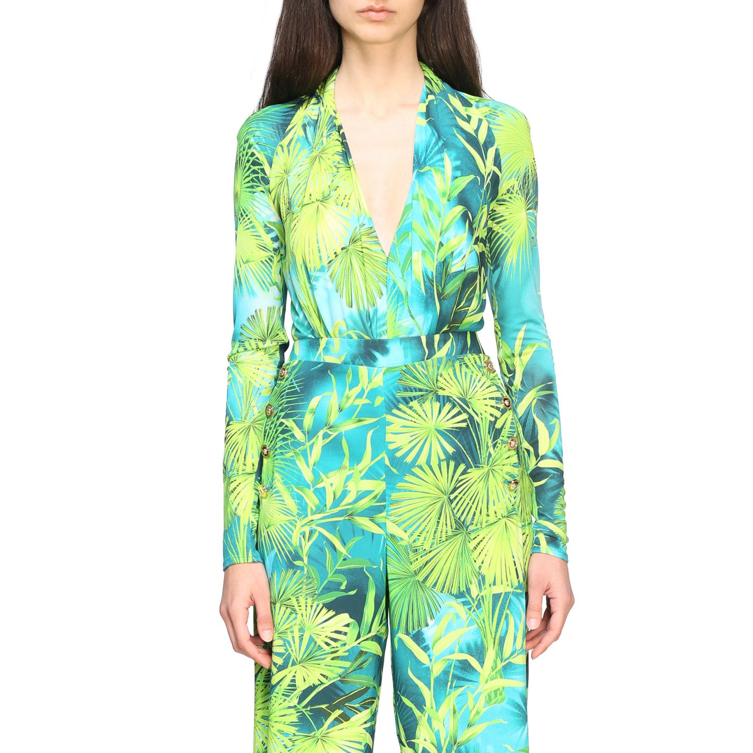 Versace Outlet: body with jungle print | Shirt Versace Women Green ...