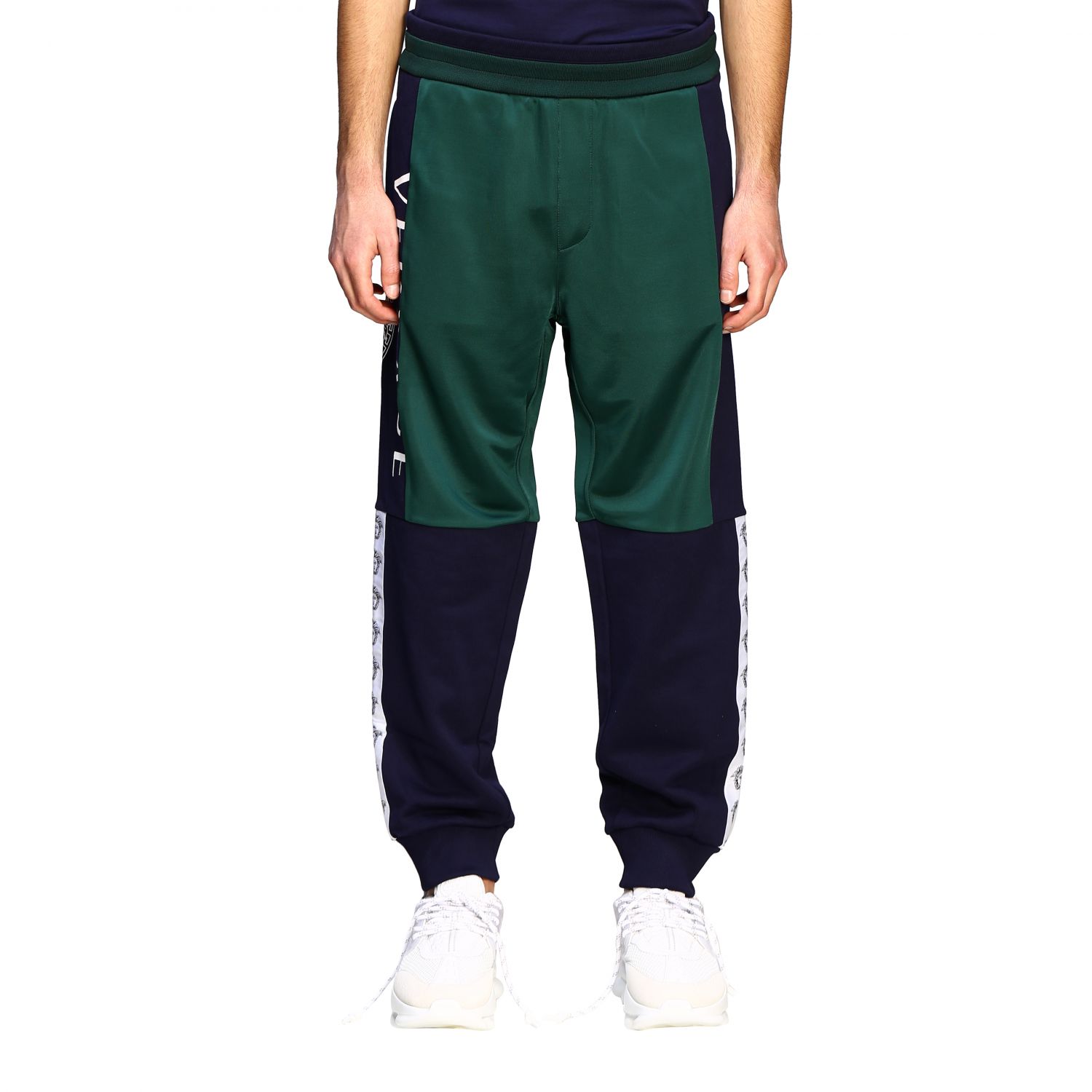 Versace Outlet: two-tone jogging style trousers with logo - Blue ...