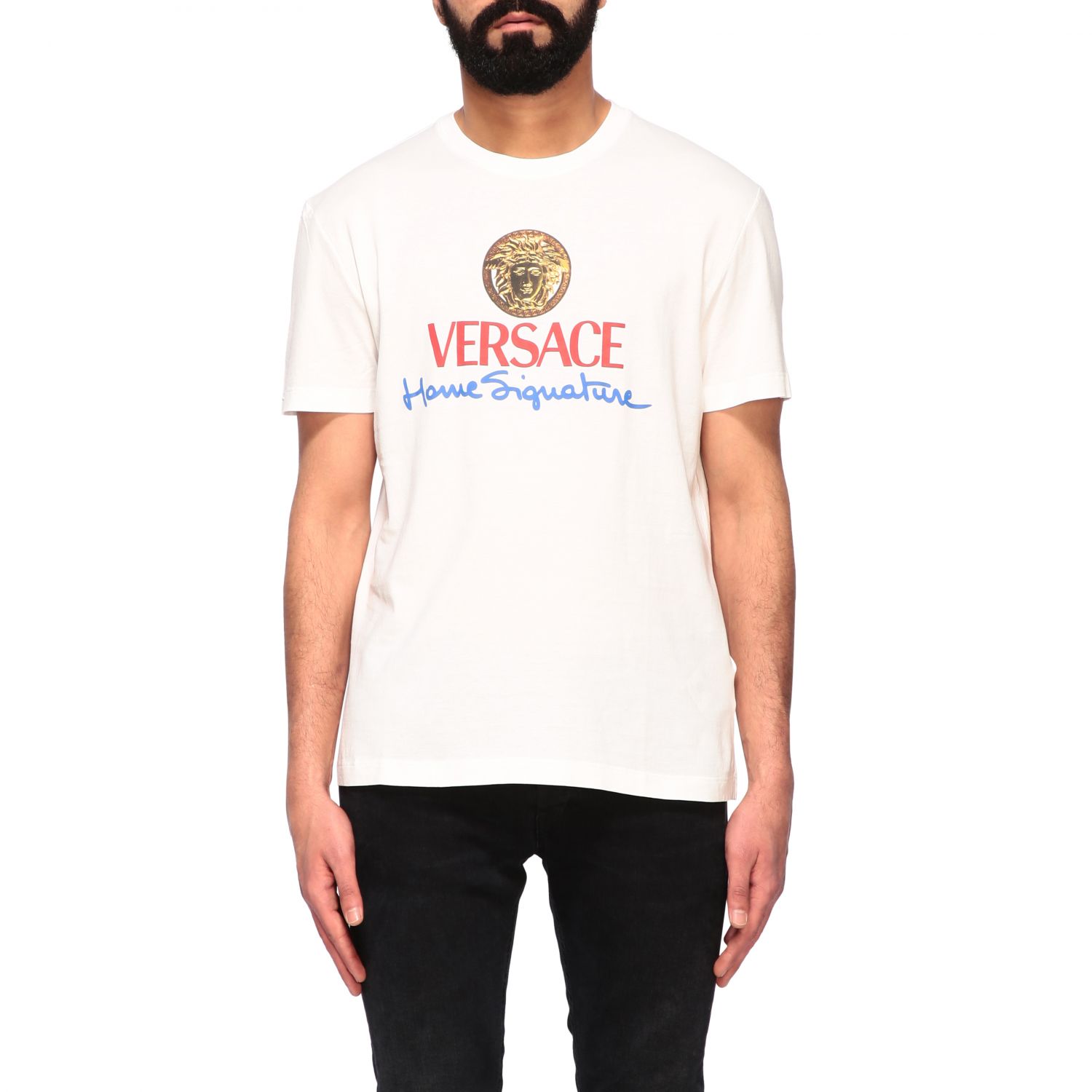 Versace Outlet: crew neck t-shirt with logo - White | Versace t-shirt ...