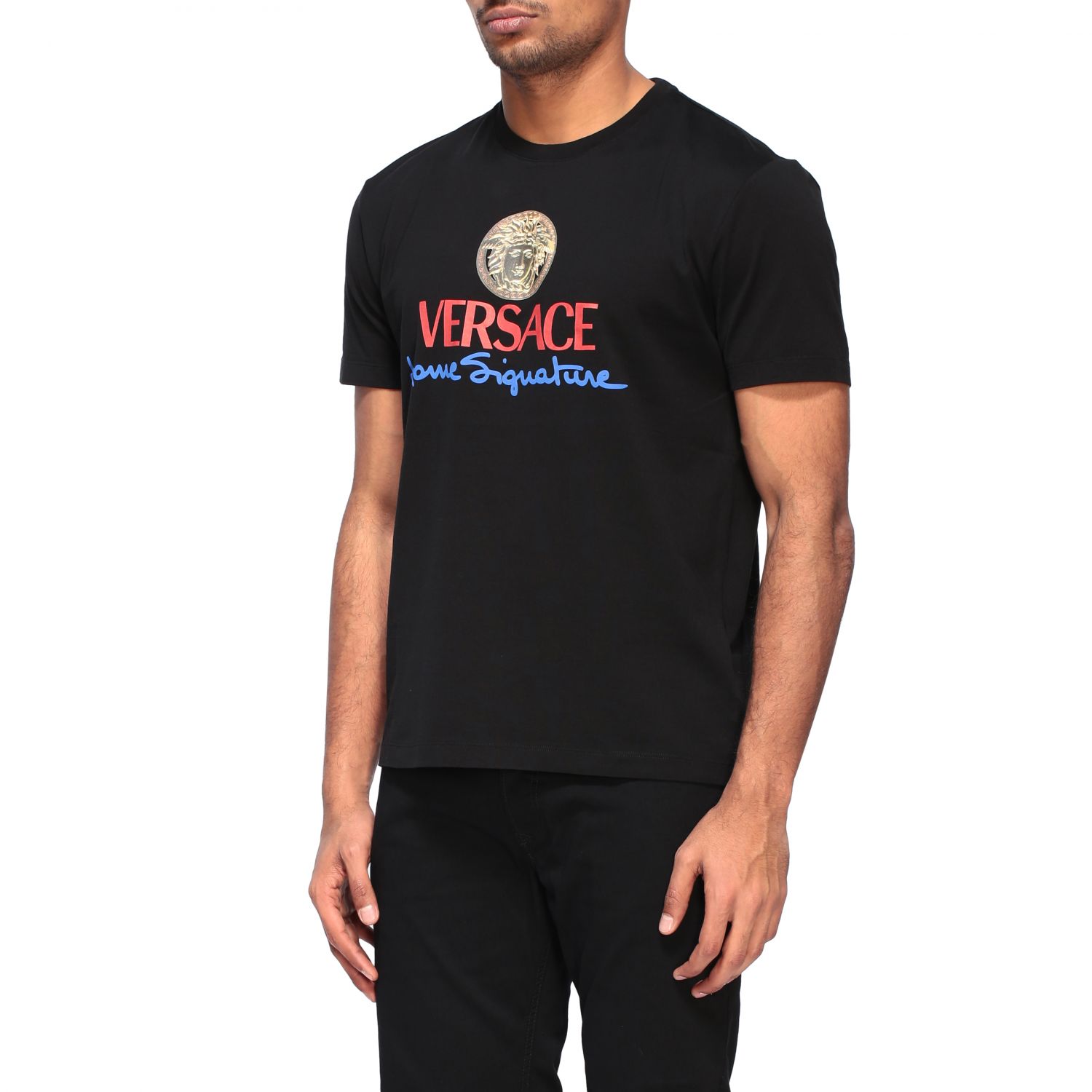 Versace Outlet Tshirt a girocollo con logo Nero TShirt Versace A85989 A228806 online su