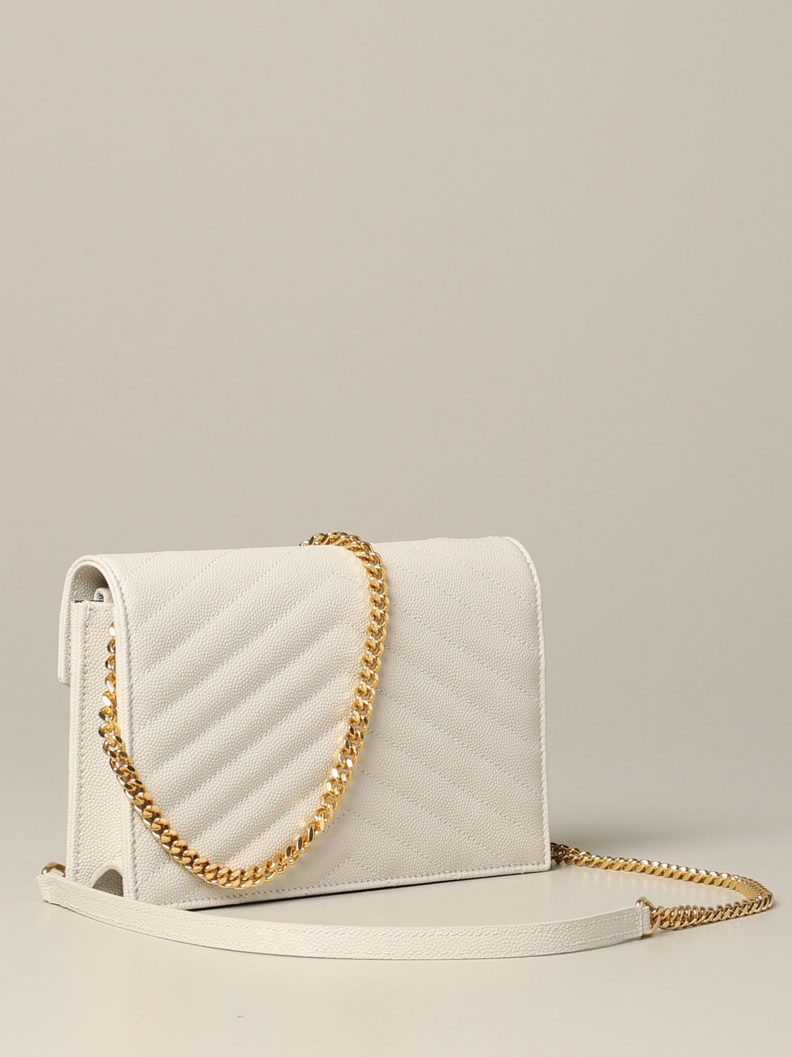 SAINT LAURENT: Monogram envelope chain wallet bag in grain de poudre  leather - Yellow Cream