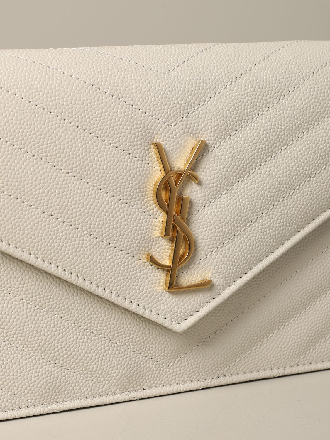 Mini sac à main Saint Laurent: Sac Monogram envelope chain wallet Saint Laurent en cuir grain de poudre jaune crème 3