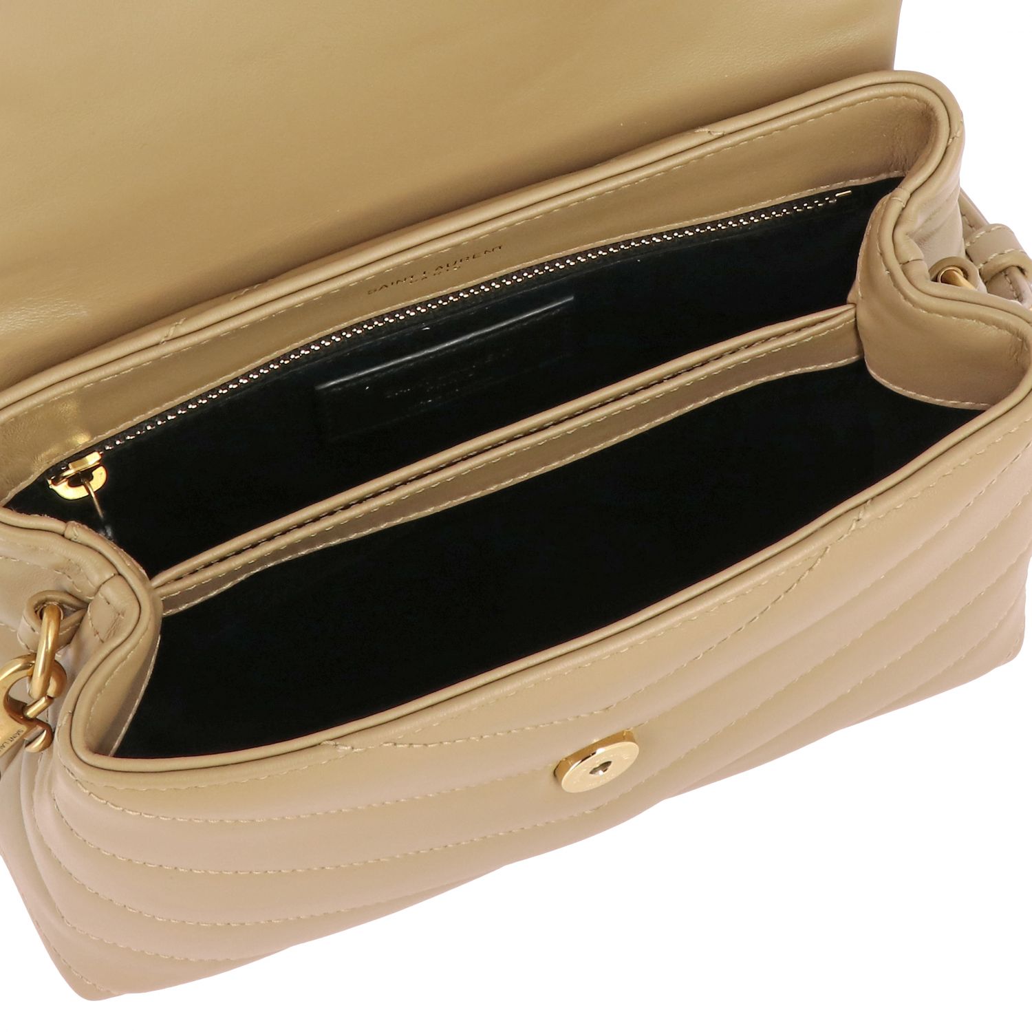 SAINT LAURENT Bolso Toy Loulou Monogram "YSL" en cuero matelassé, Beige Mini Bolso Saint