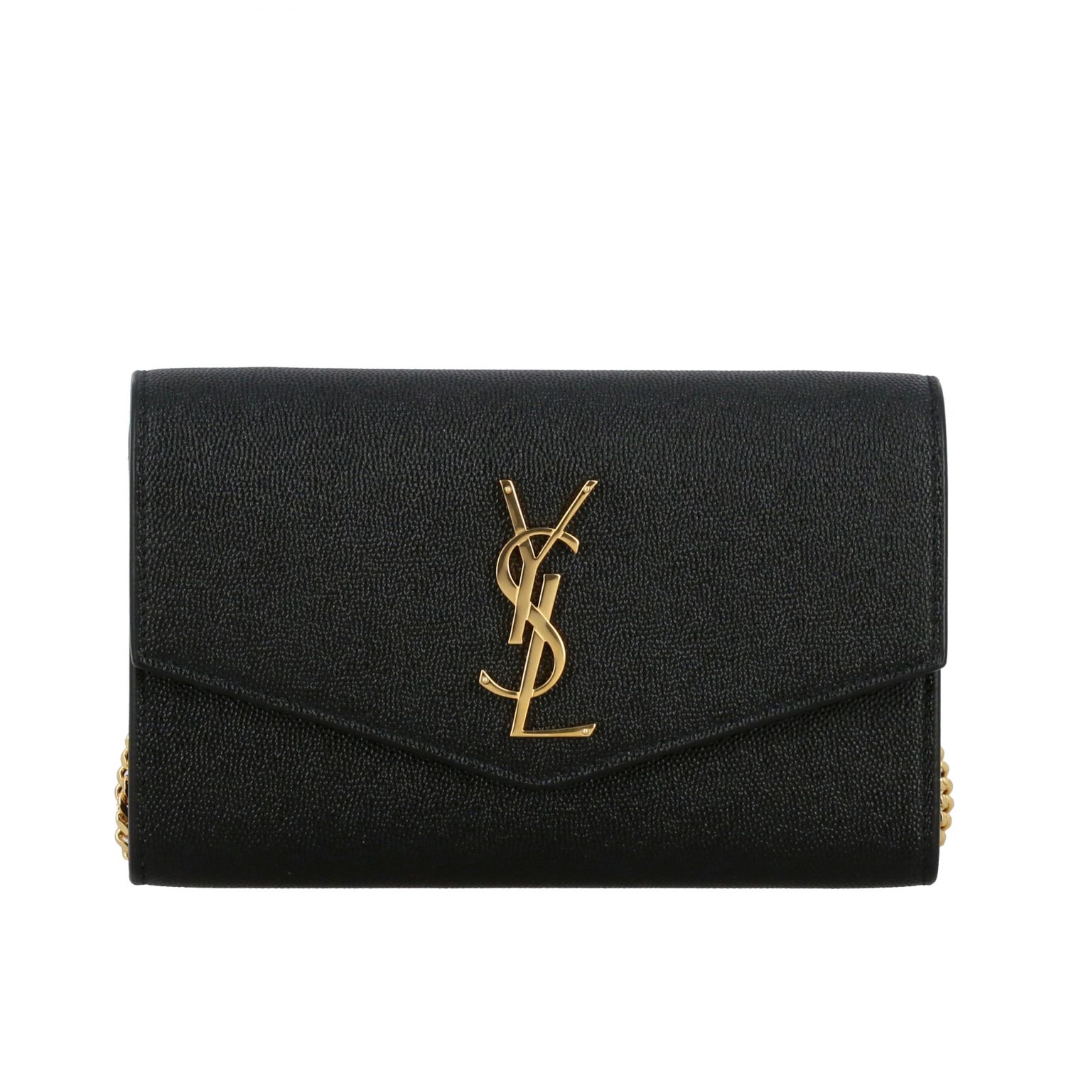 SAINT LAURENT: Uptown chain wallet bag in grain de poudre leather with ...