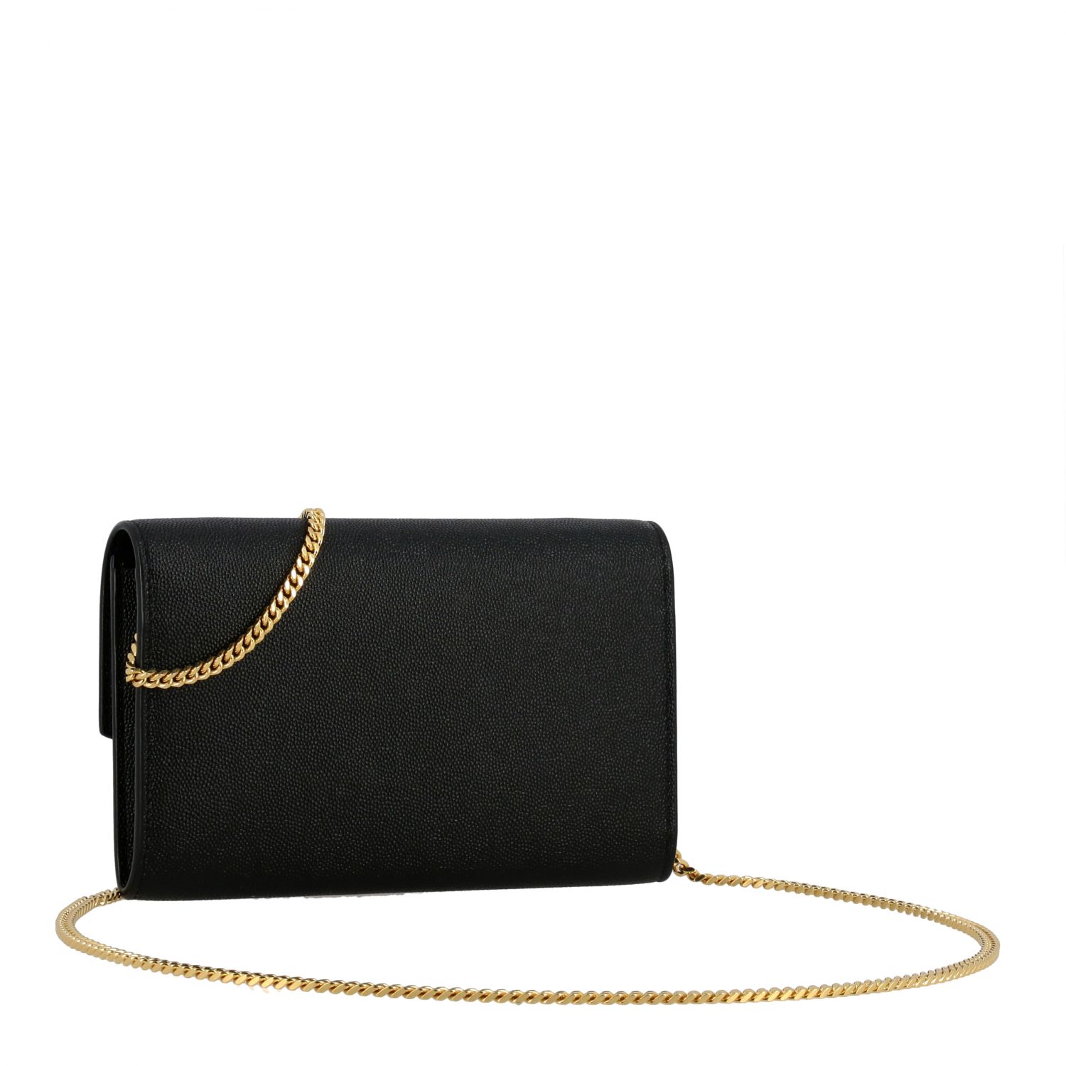 SAINT LAURENT: Uptown chain wallet bag in grain de poudre leather with ...