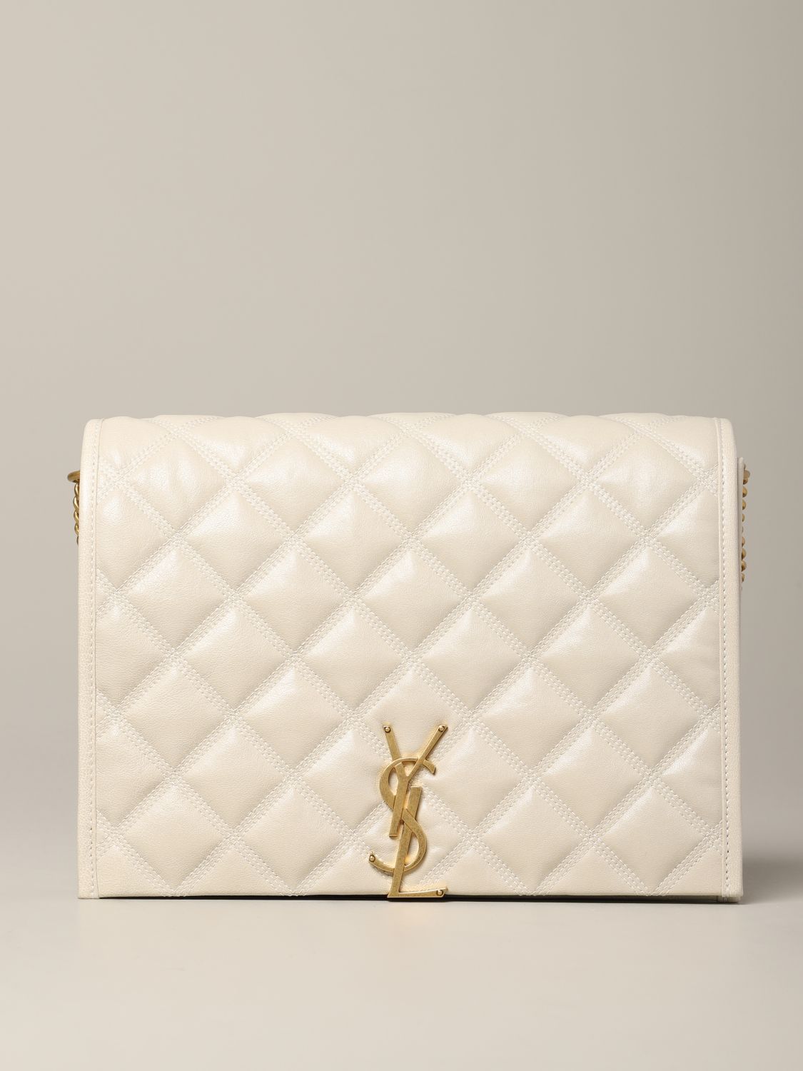 SAINT LAURENT: Lou quilted leather bag - Yellow Cream