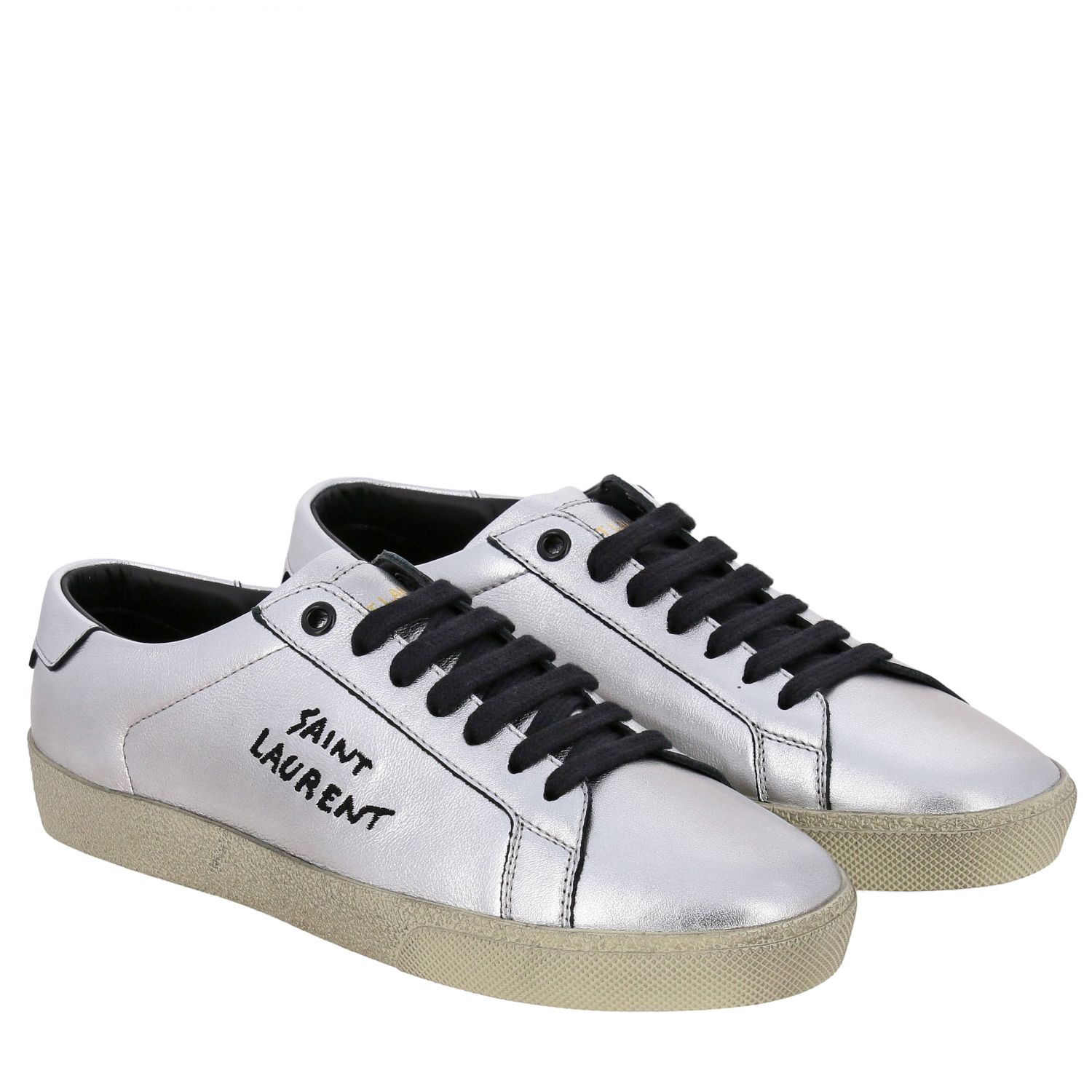 silver saint laurent shoes