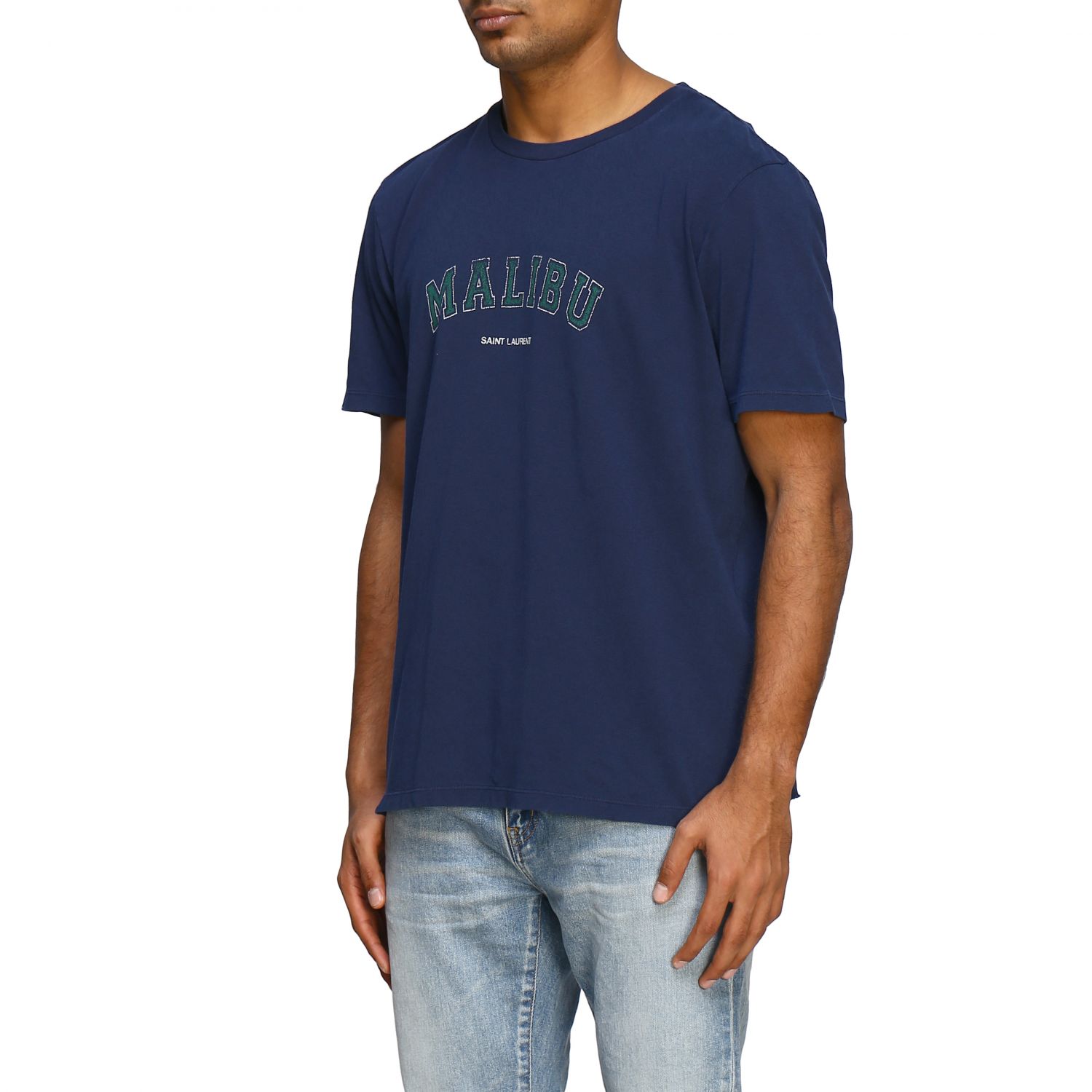 SAINT LAURENT: short-sleeved T-shirt with Malibu print | T-Shirt Saint ...