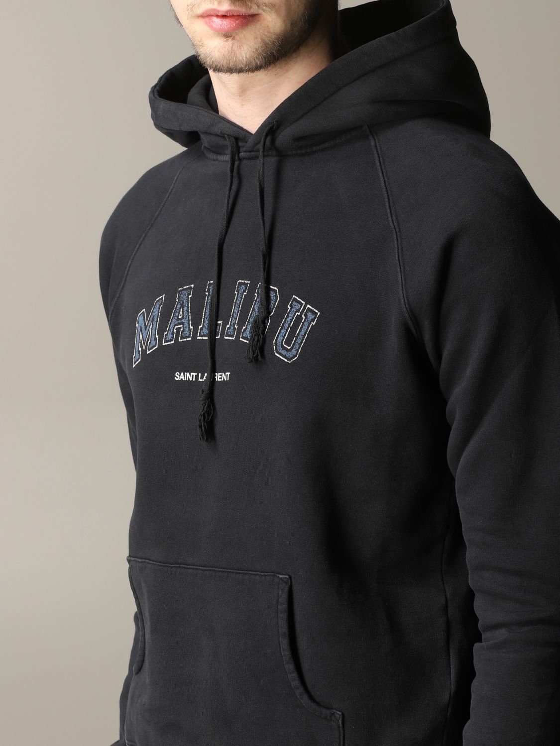 SAINT LAURENT: hoodie with Malibu print - Black | Saint Laurent ...