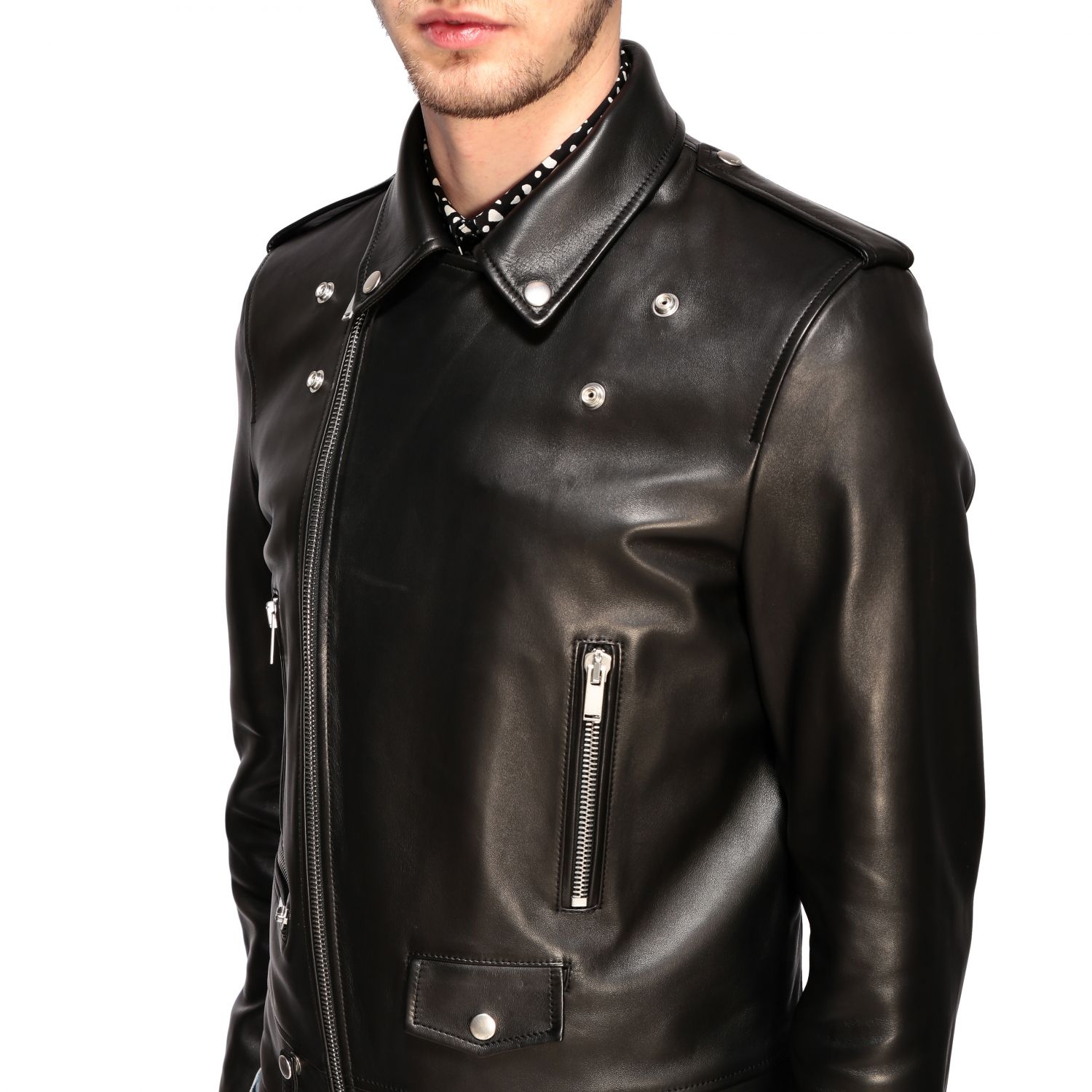 Saint Laurent full zip studded leather jacket