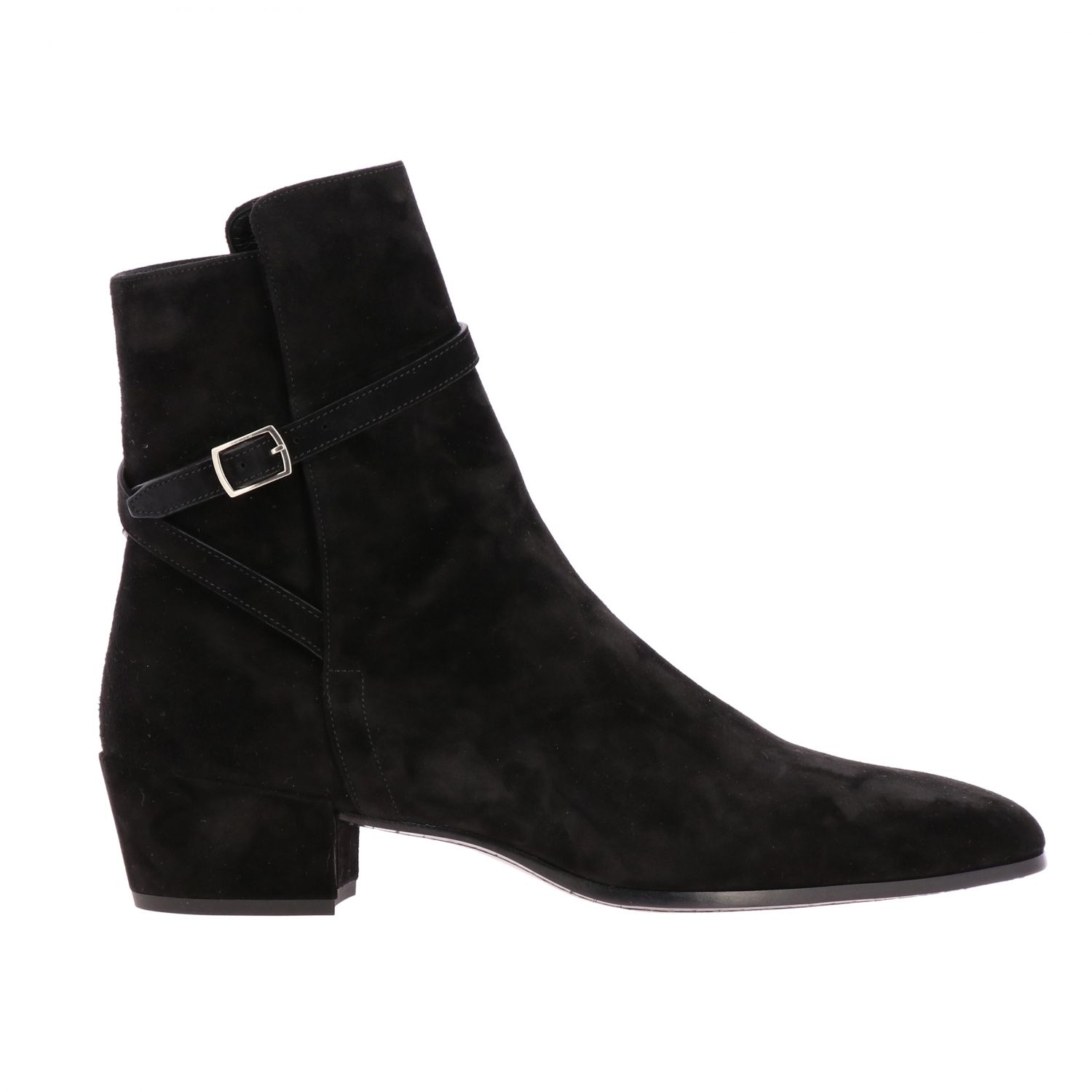 Saint Laurent Outlet: ankle boot in suede with buckle - Black | Saint ...