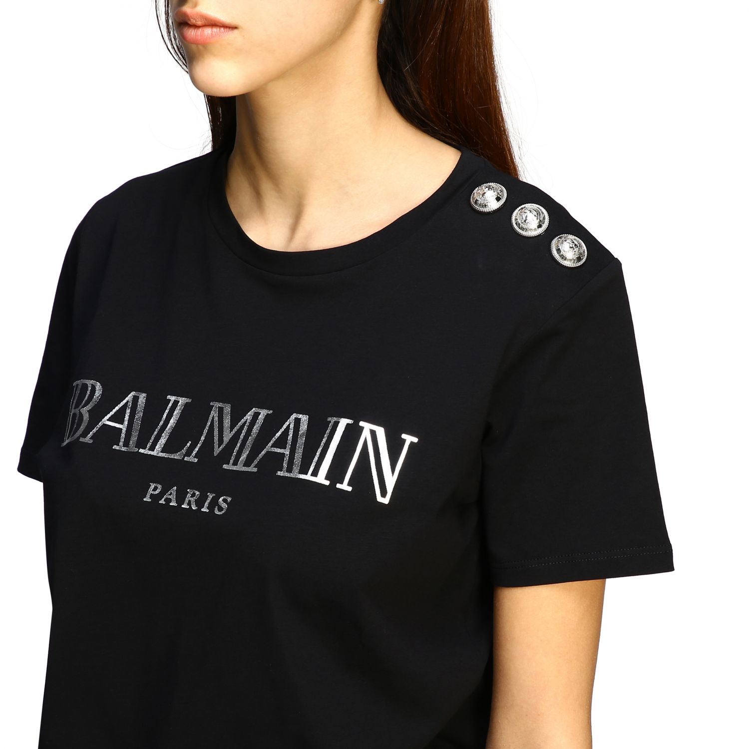 Buy > balmain t shirt with buttons > in stock