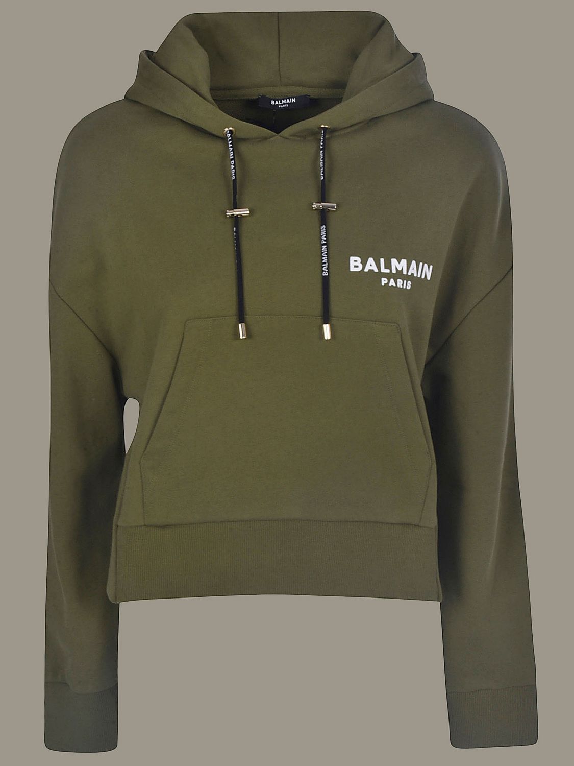 Balmain Outlet: cropped sweatshirt with hood and logo | Sweatshirt ...