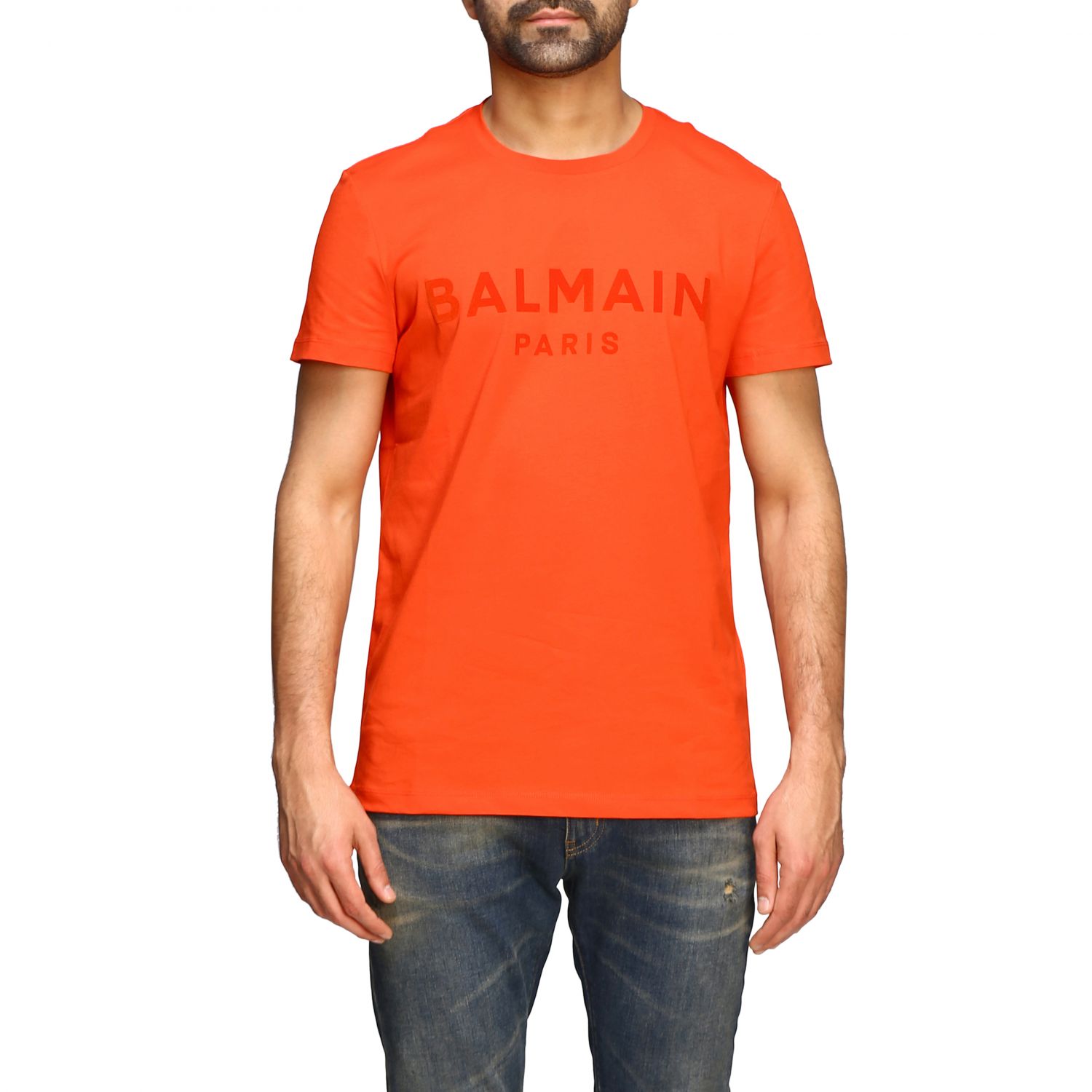 Balmain Outlet: short-sleeved T-shirt with logo - Red | Balmain t-shirt ...