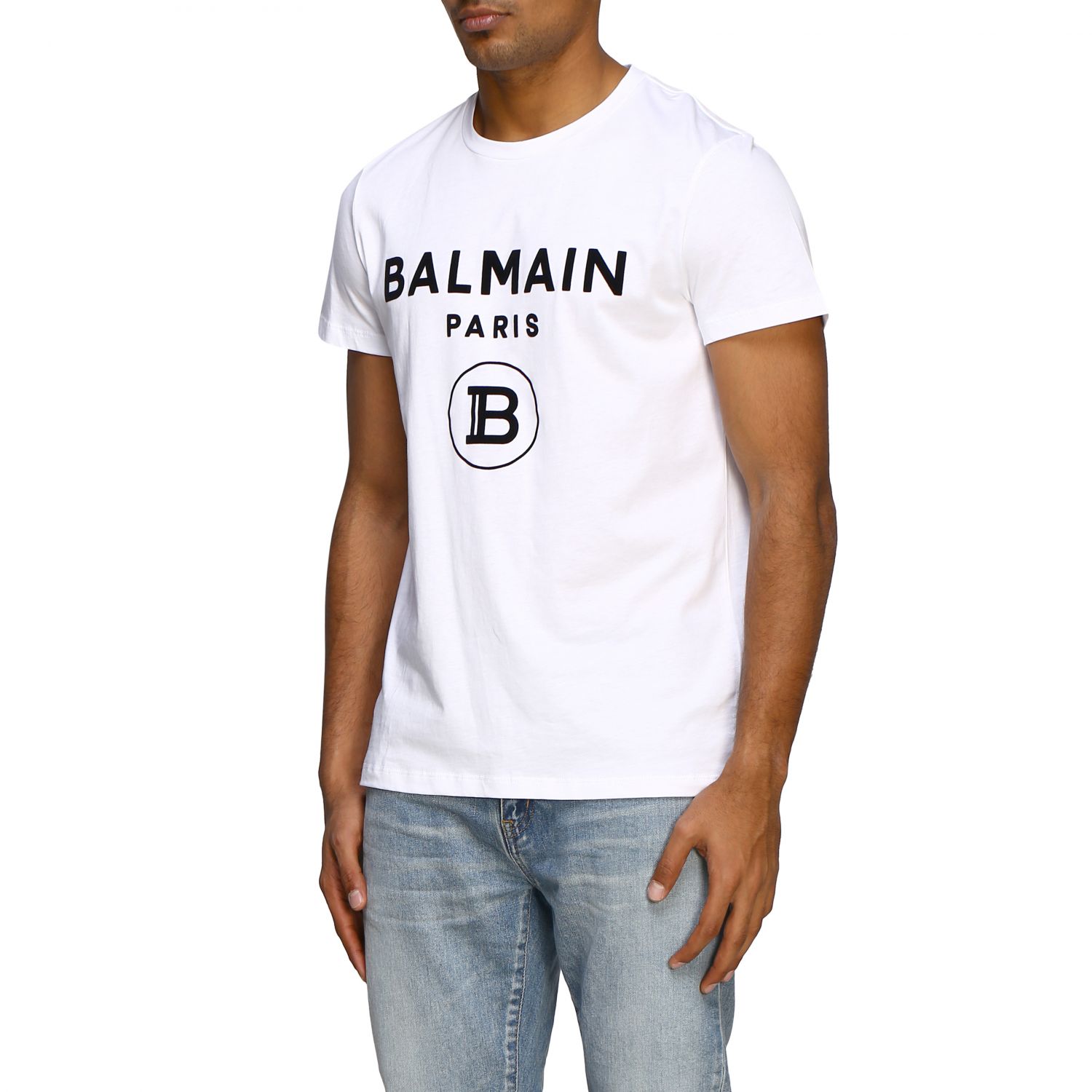 Balmain short-sleeved T-shirt with flocked logo | T-Shirt Balmain Men